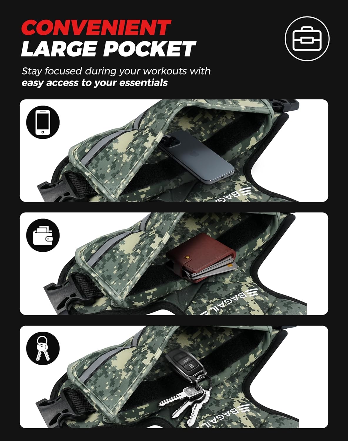 BAGAIL Adjustable Weighted Vest 4-10lb/12-18lb/20-32lb, Comfortable X-Shape & U-Neck Weight Vest for Women and Men Walking with 6 Removable Weights, Large Pocket and Reflective Strips