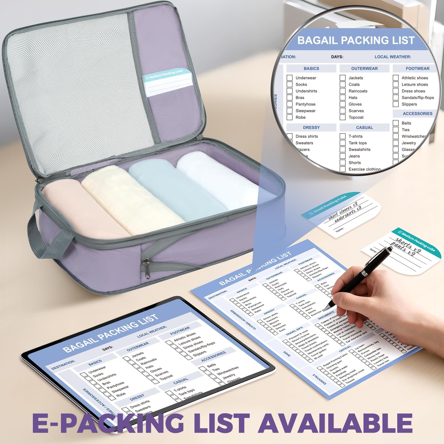 6 Set Label & Half Mesh Compression Packing Cubes with Packing List