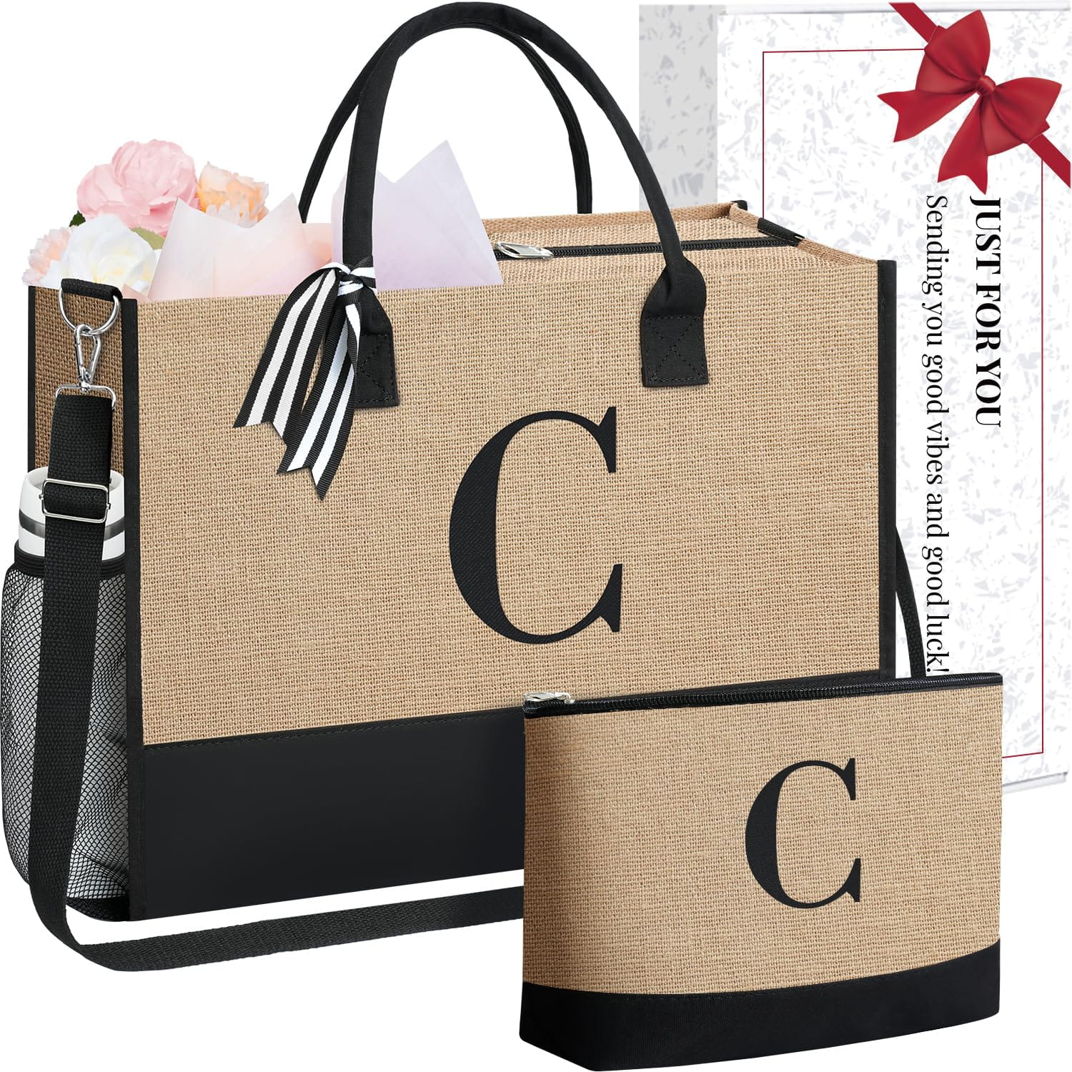 BAGAIL Initial Tote Bag, Personalized Birthday Gifts for Women, Teacher, Friends, Mom, Wedding, Monogrammed Beach Bag(1pcs-Ivory, S)