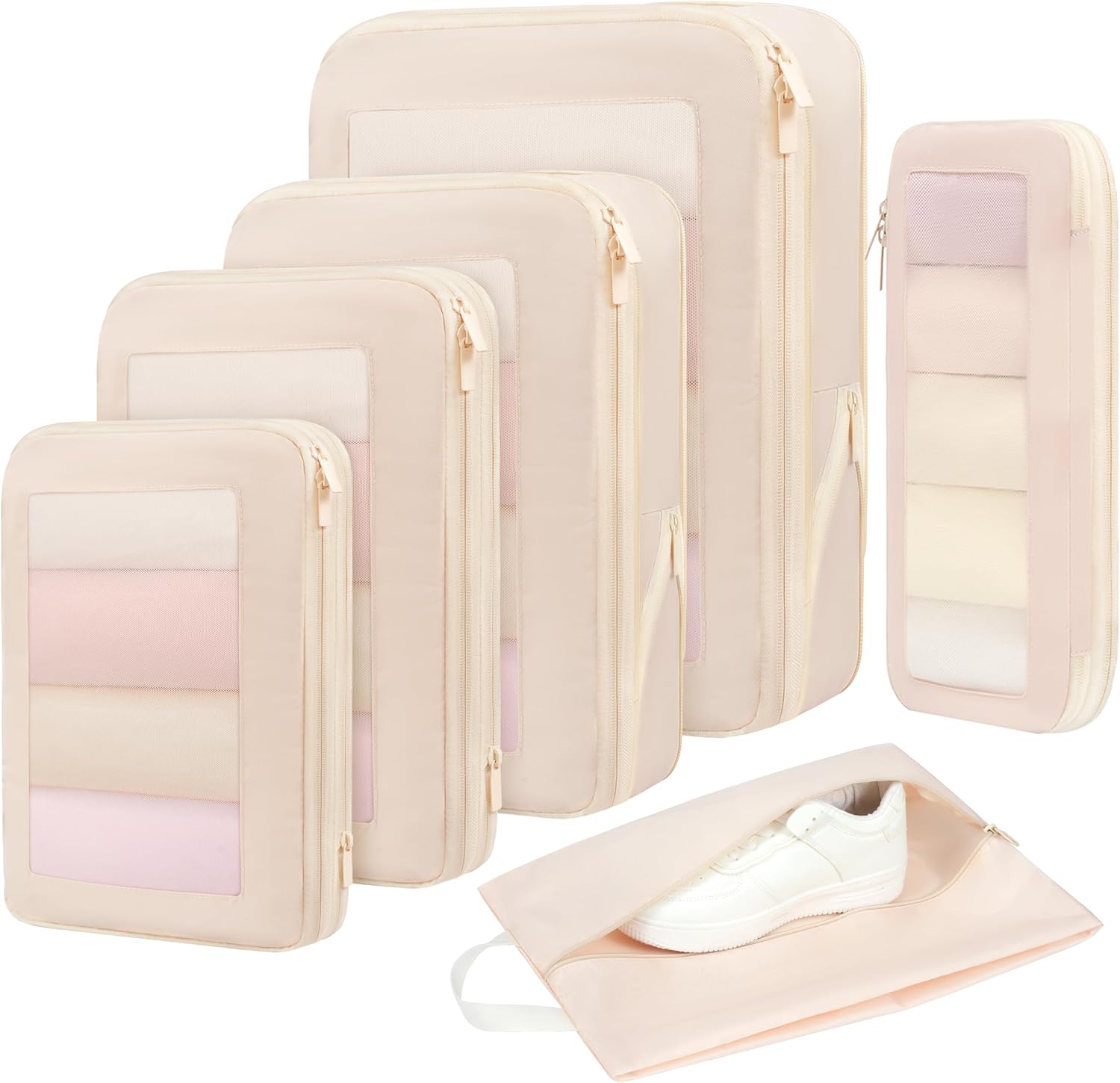 5 Set Square Mesh Compression Packing Cubes Travel Accessories Expandable Packing Organizers