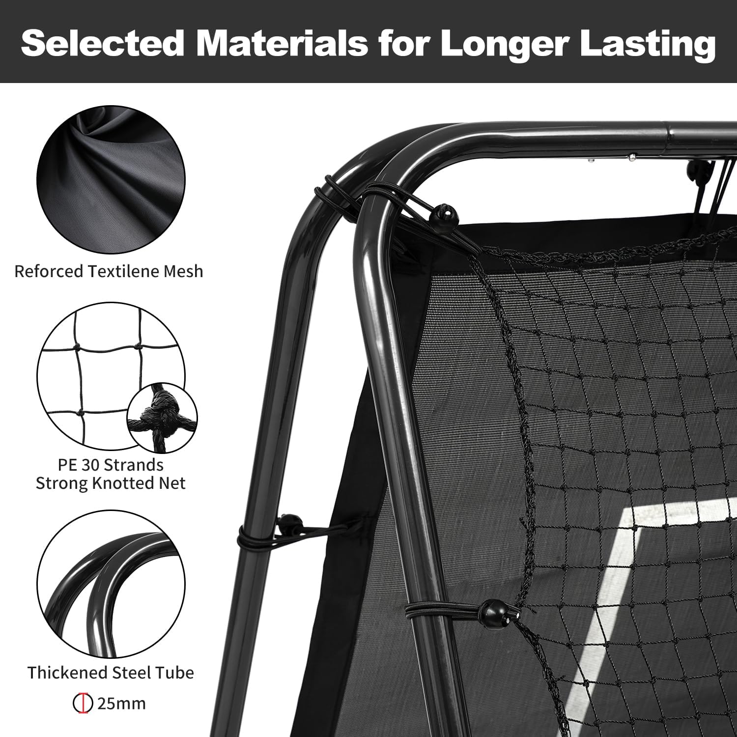 BAGAIL Soccer Rebounder Net, 4 x 4 Ft Pitch Back Baseball Softball Rebounder, Angle Adjustable Rebound Net for Control, Passing Practice, Easy Setup Bounce Back Net Gifts for Training