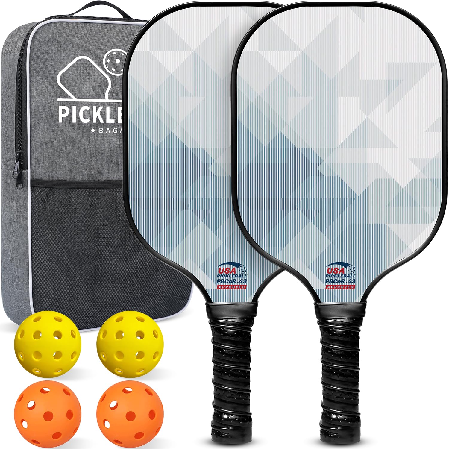 BAGAIL Pickleball Paddles, USAPA Approved Fiberglass Surface Pickleball Set, Lightweight Pickle Ball Rackets with 4 Balls, 1 Bag, Designed in California for Traction and Stability