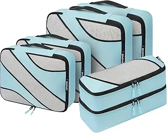 6 Set half mesh Packing Cubes -Various Sizes Travel Luggage Packing Organizers