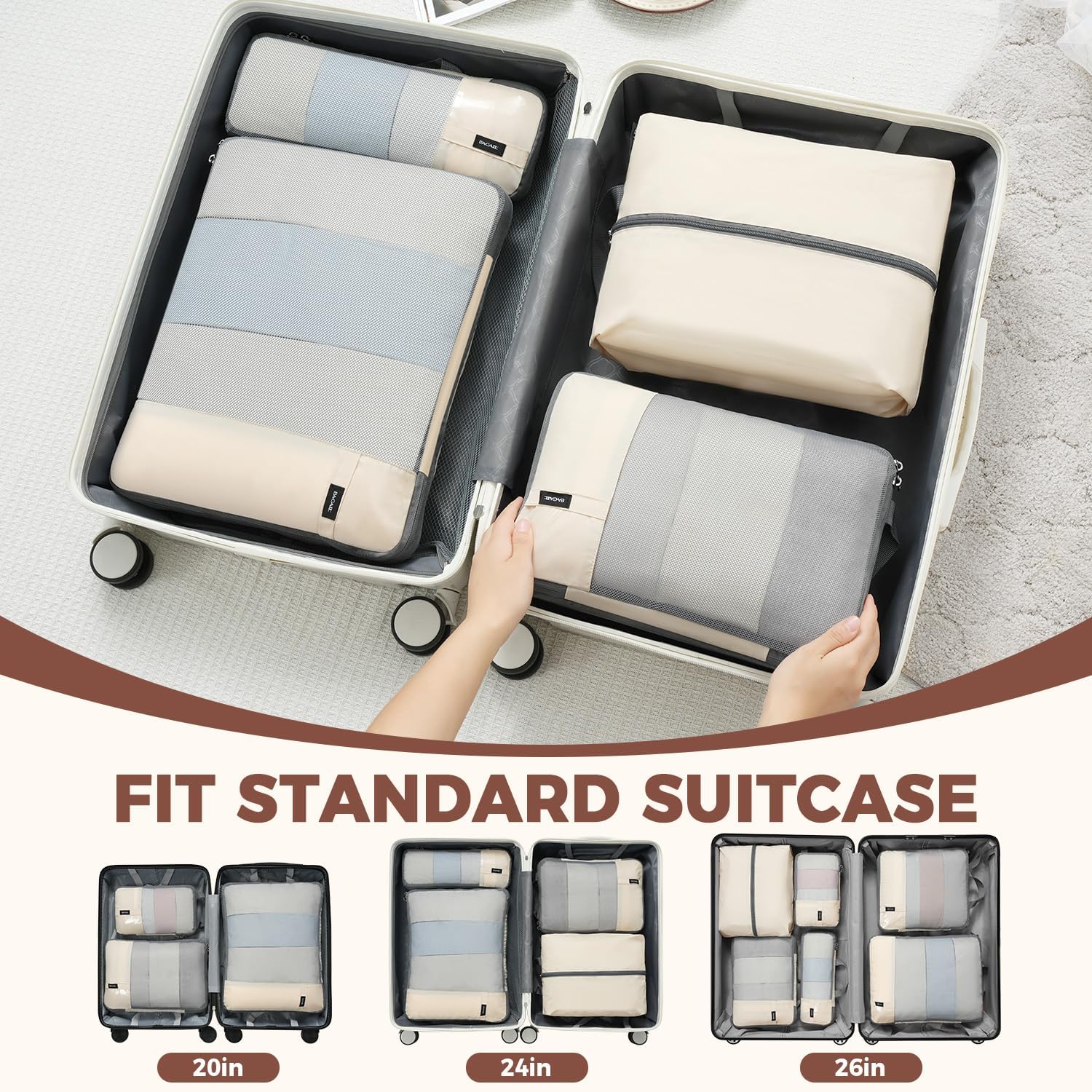 6pc Ultra-Light Compression Packing Cubes - Mesh Travel Organizers with Labels & Packing Checklist