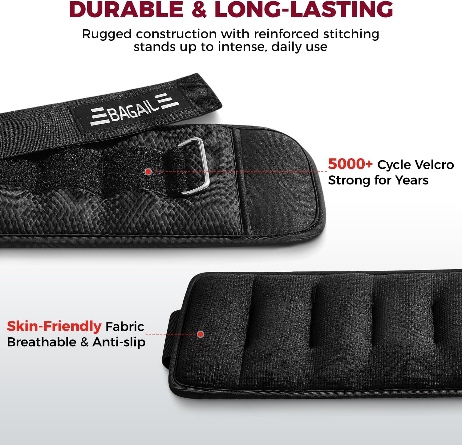 BAGAIL Ankle and Wrist Weights for Women & Men, 1 Pair 1/2/4/6/8/10 LBS Leg Weight with Sleek Design & Secure Fit, Arm Weighted Set for Walking, Running, Home Fitness & Physical Therapy