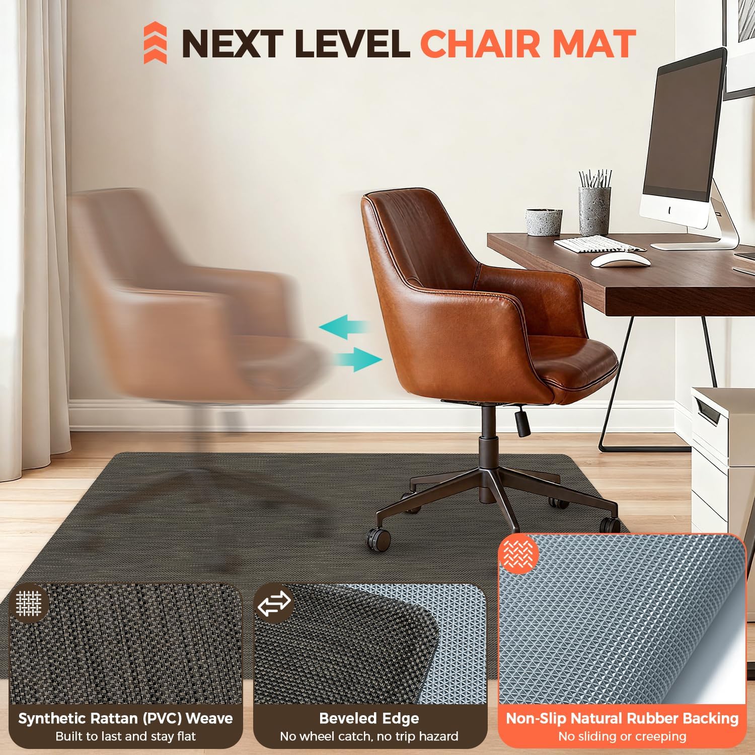 BAGAIL Office Chair Mat for Hardwood Floor, Heavy Duty Computer Chair Mat - Fast Flat & Smooth Glide - Non-Slip Desk Chair Floor Protector for Home Office