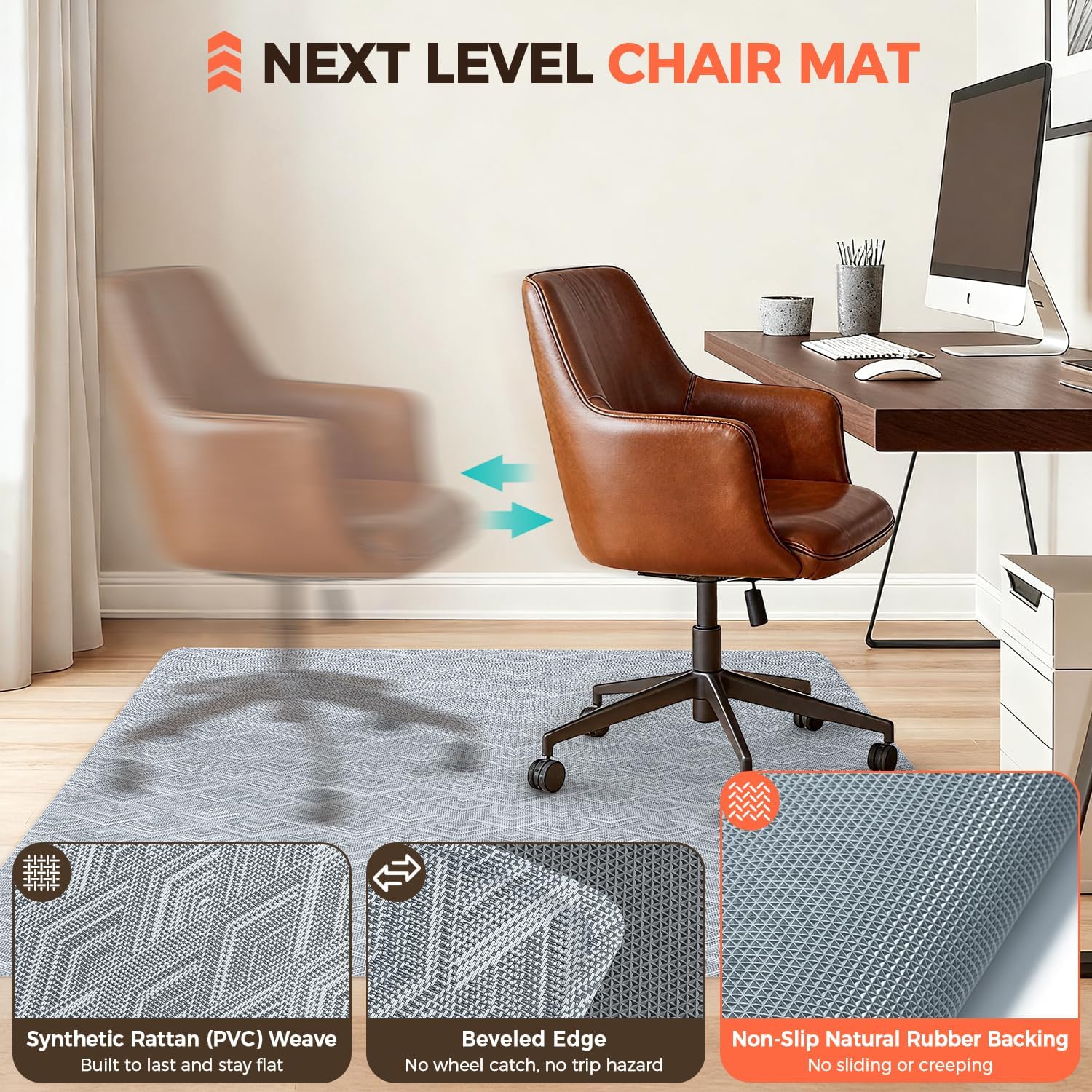 BAGAIL Office Chair Mat for Hardwood Floor, Heavy Duty Computer Chair Mat - Fast Flat & Smooth Glide - Non-Slip Desk Chair Floor Protector for Home Office