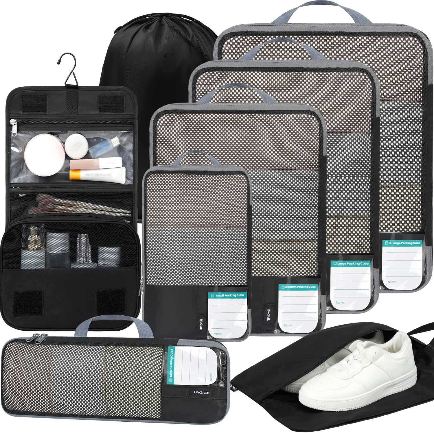 BAGAIL 6 Set Lightweight Compression Packing Cubes with Packing List, Anti-Tearing Expandable Organizer Bags for Travel