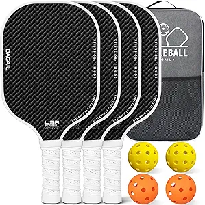 BAGAIL Pickleball Paddles, USAPA Approved Fiberglass Surface Pickleball Set, Lightweight Pickle Ball Rackets with 4 Balls, 1 Bag, Designed in California for Traction and Stability
