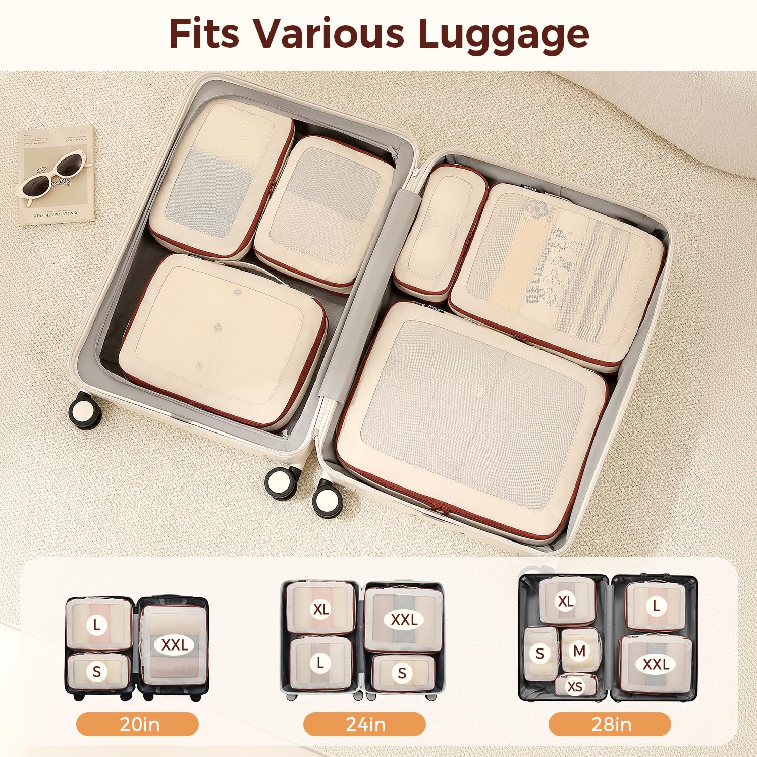 BAGAIL Durable Compression Packing Cubes for Travel,6 Set-Light Pink