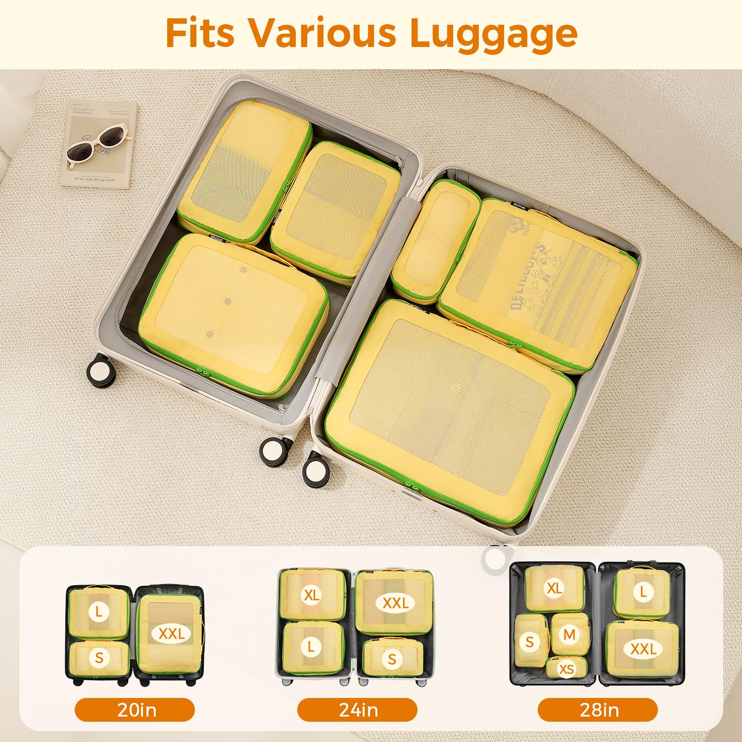 BAGAIL Durable Compression Packing Cubes for Travel,6 Set-Light Pink