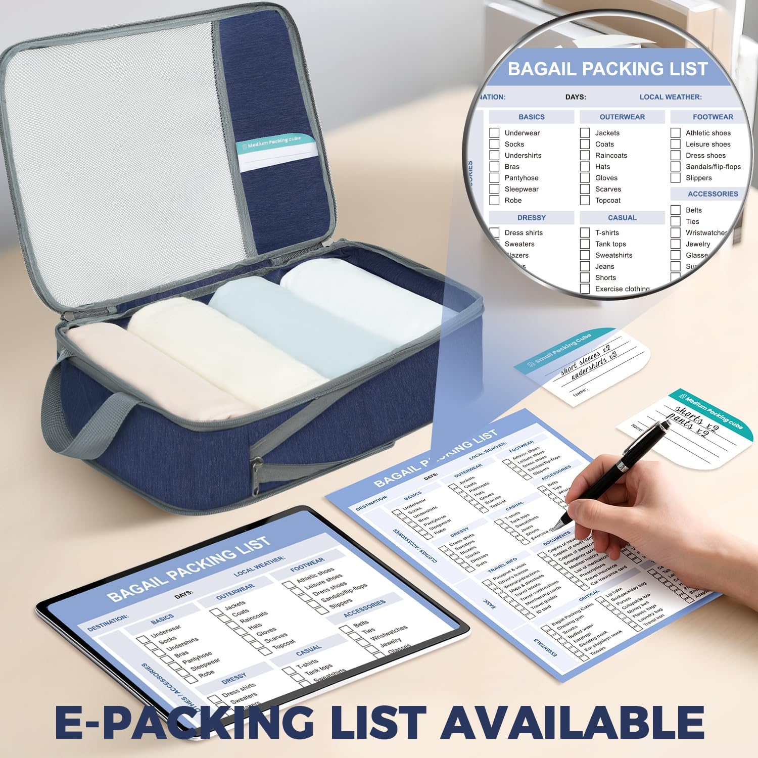 6 Set Label & Half Mesh Compression Packing Cubes with Packing List