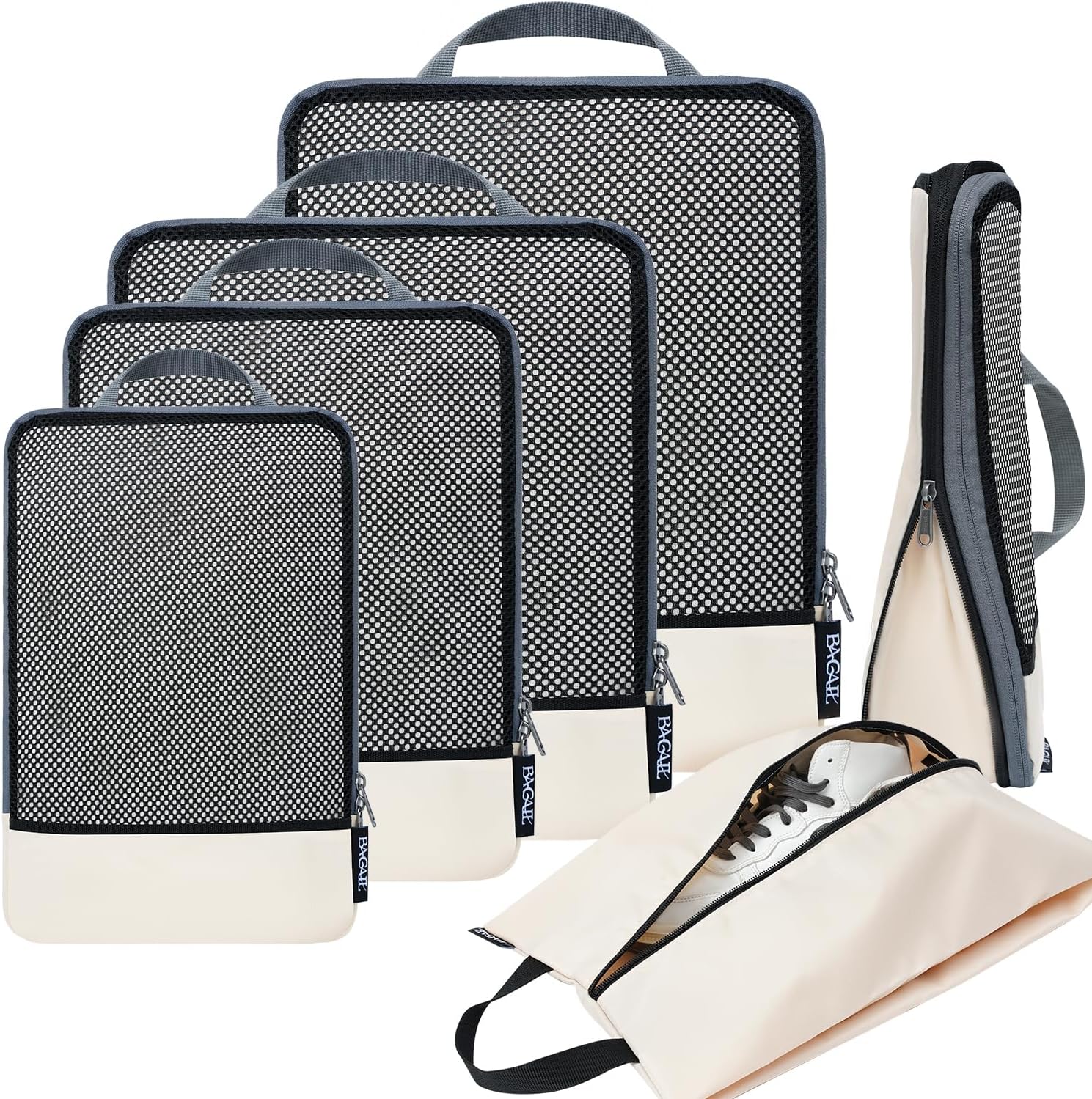 6 Set Half Mesh Compression Packing Cubes Travel Accessories Expandable Packing Organizers