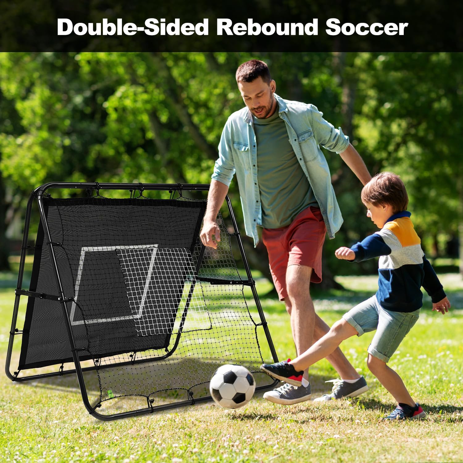 BAGAIL Soccer Rebounder Net, 4 x 4 Ft Pitch Back Baseball Softball Rebounder, Angle Adjustable Rebound Net for Control, Passing Practice, Easy Setup Bounce Back Net Gifts for Training