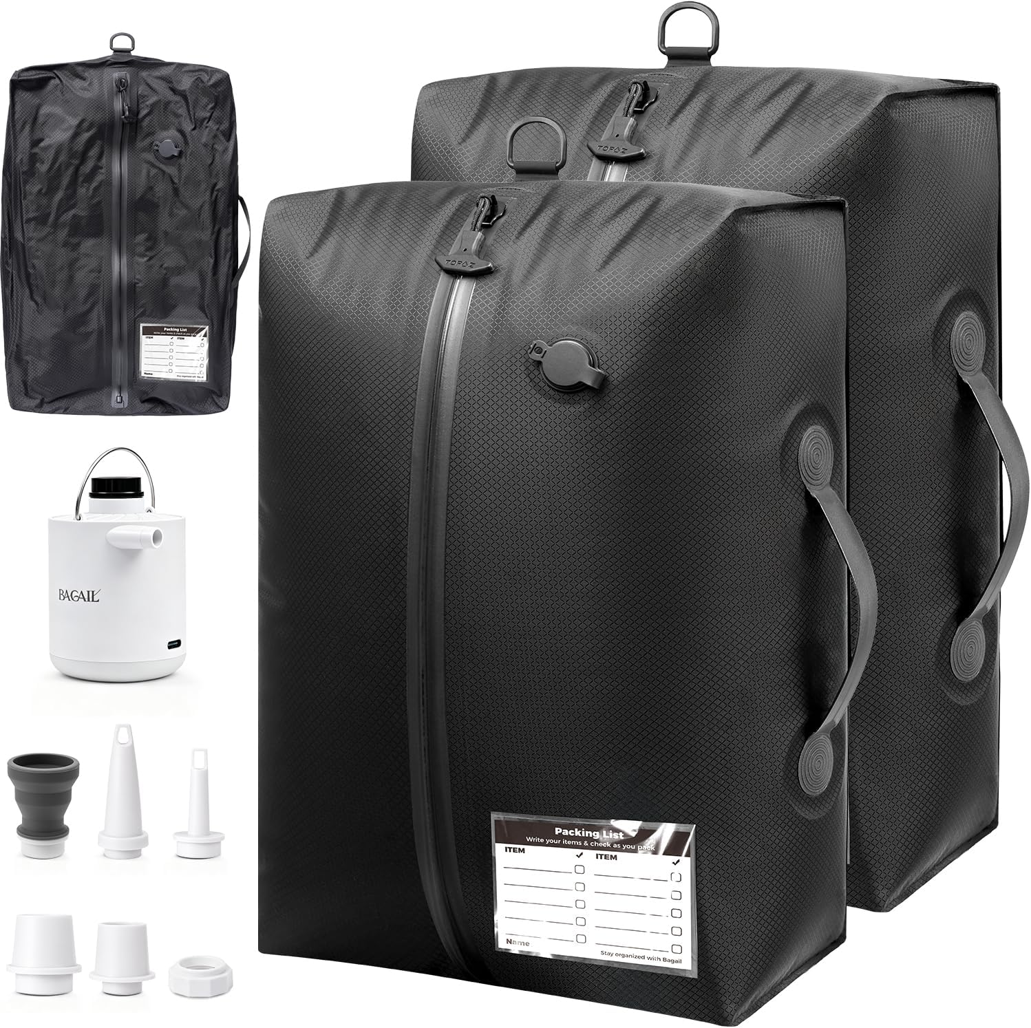 BAGAIL TPU Travel Vacuum Bags with Tag Pocket, IPX8 Waterproof Zipper, Reusable Space Saver Bags for Suitcase and Backpack-BAGAIL