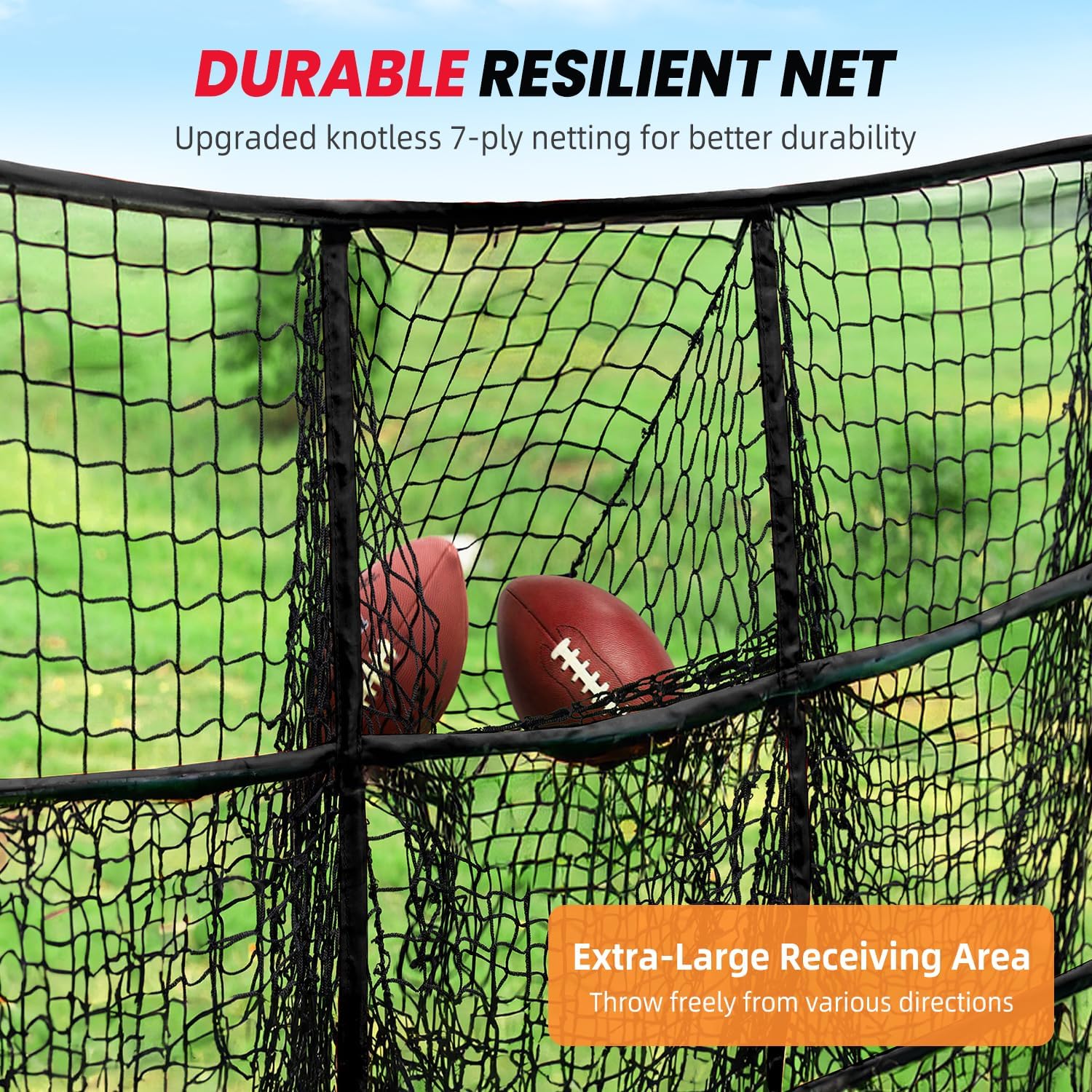 BAGAIL Football Throwing Net - 5 or 9 Target Pockets, Easy Setup, Heavy-Duty - Portable QB Accuracy Trainer, Fun Target Practice Net for Football with Carry Bag
