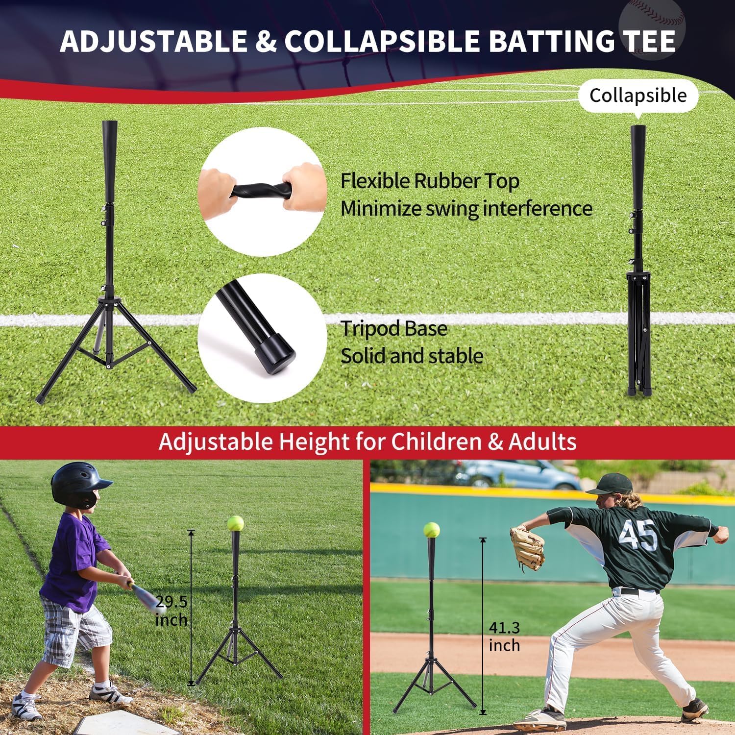 BAGAIL 7x7 ft Extra Large Baseball & Softball Training Net with Batting Tee, Heavy Duty Reinforced Steel Frame, Oversized Hitting Zone for All Levels, Portable Backstop with Carry Bag
