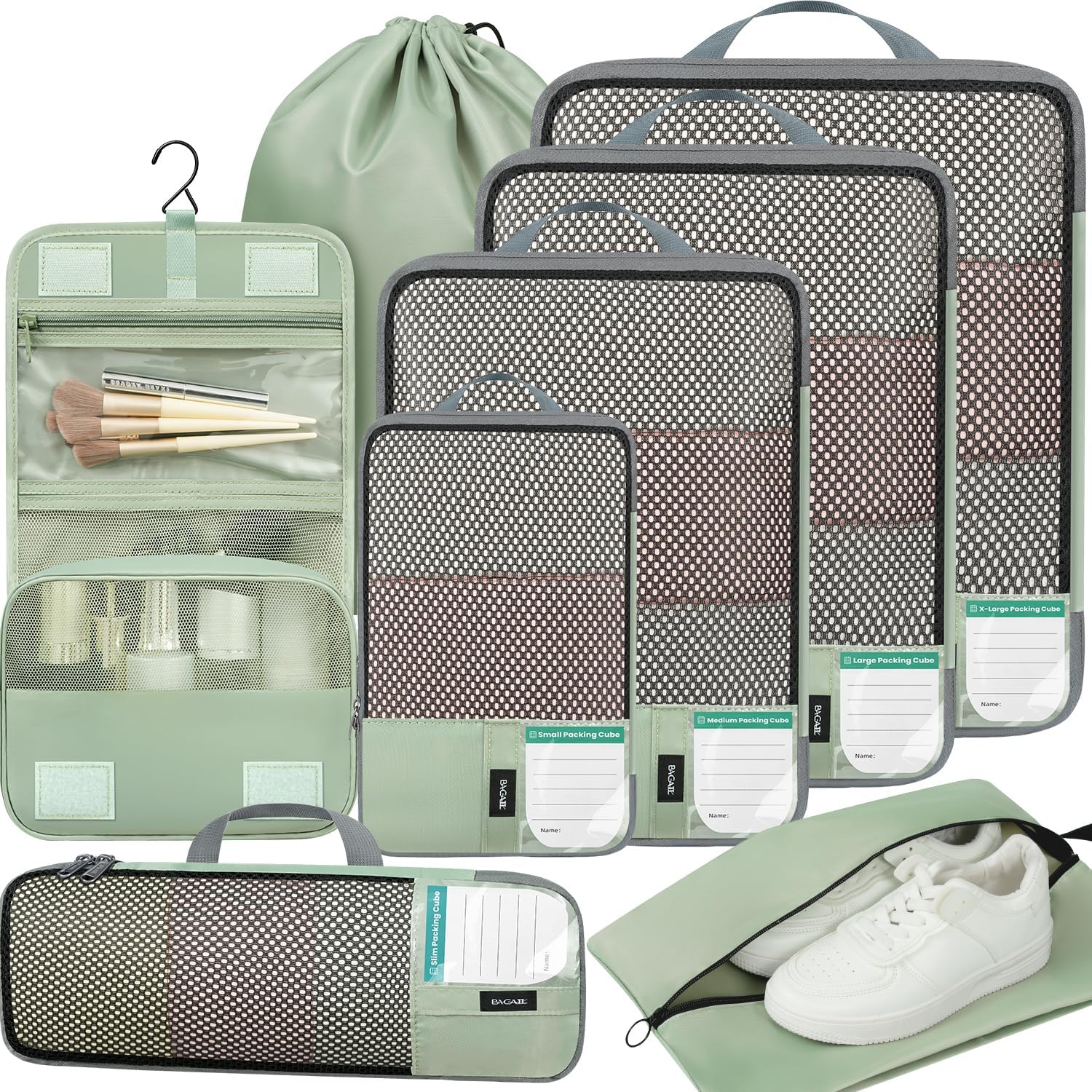 BAGAIL 6 Set Lightweight Compression Packing Cubes with Packing List, Anti-Tearing Expandable Organizer Bags for Travel