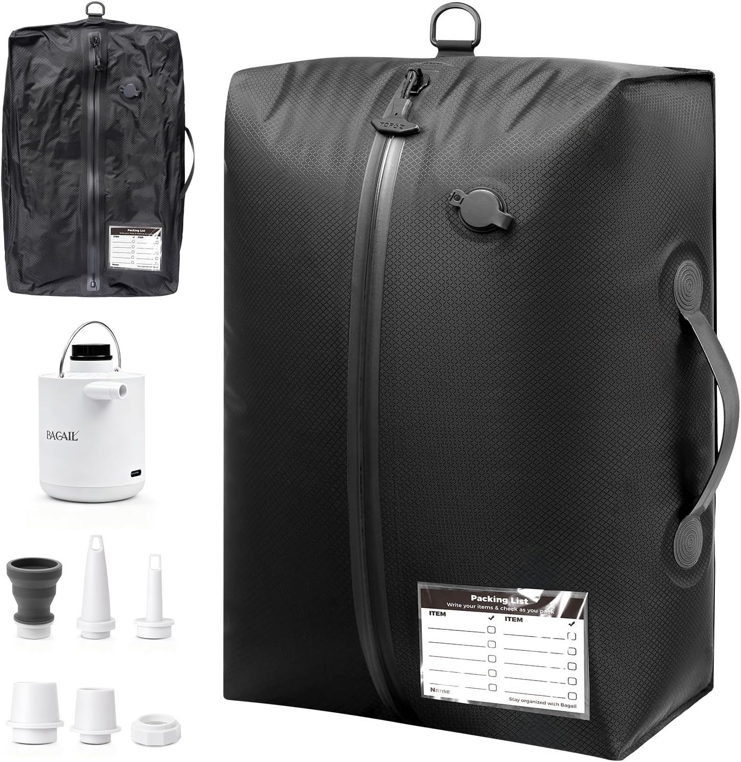 BAGAIL TPU Travel Vacuum Bags with Tag Pocket, IPX8 Waterproof Zipper, Reusable Space Saver Bags for Suitcase and Backpack-BAGAIL