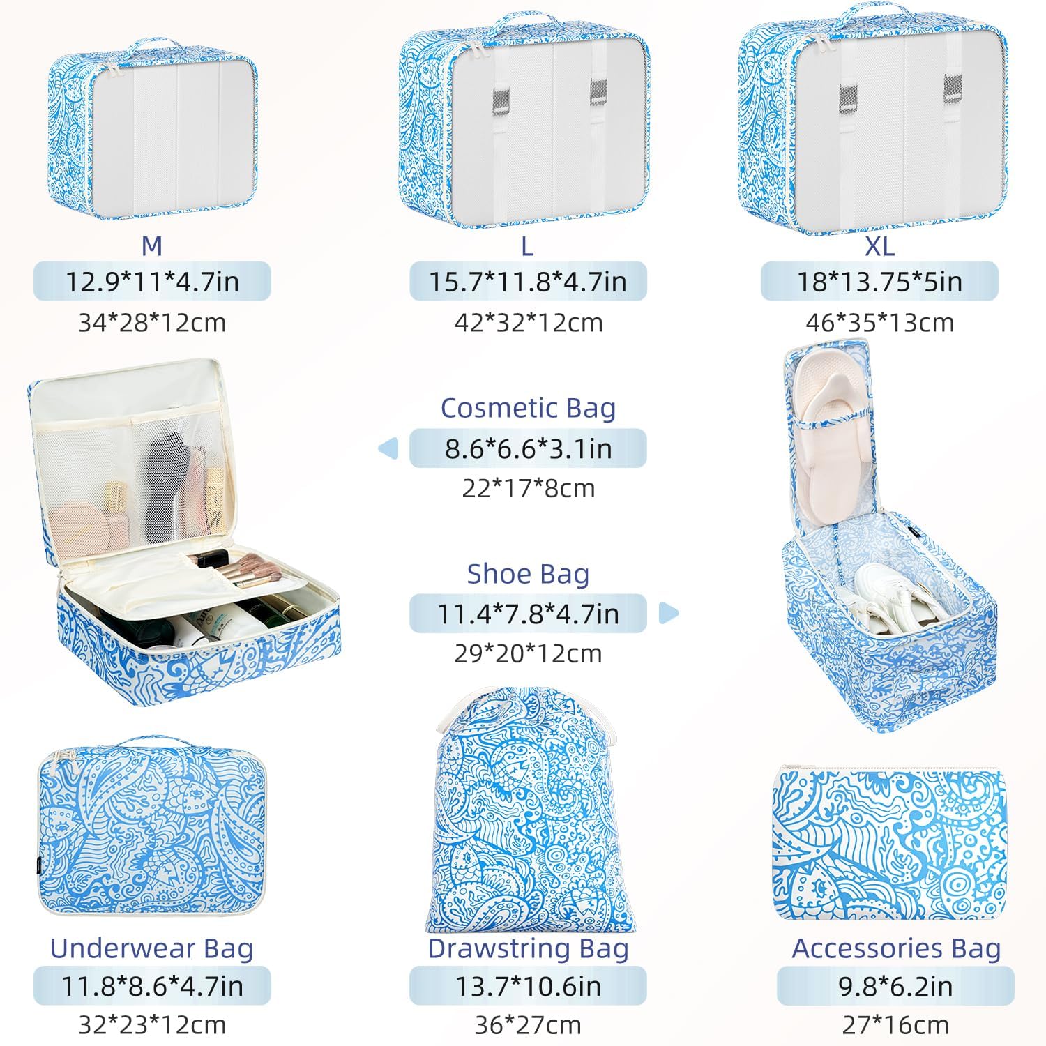  8 Set Mesh Packing Cubes with laundry bag and shoe bag