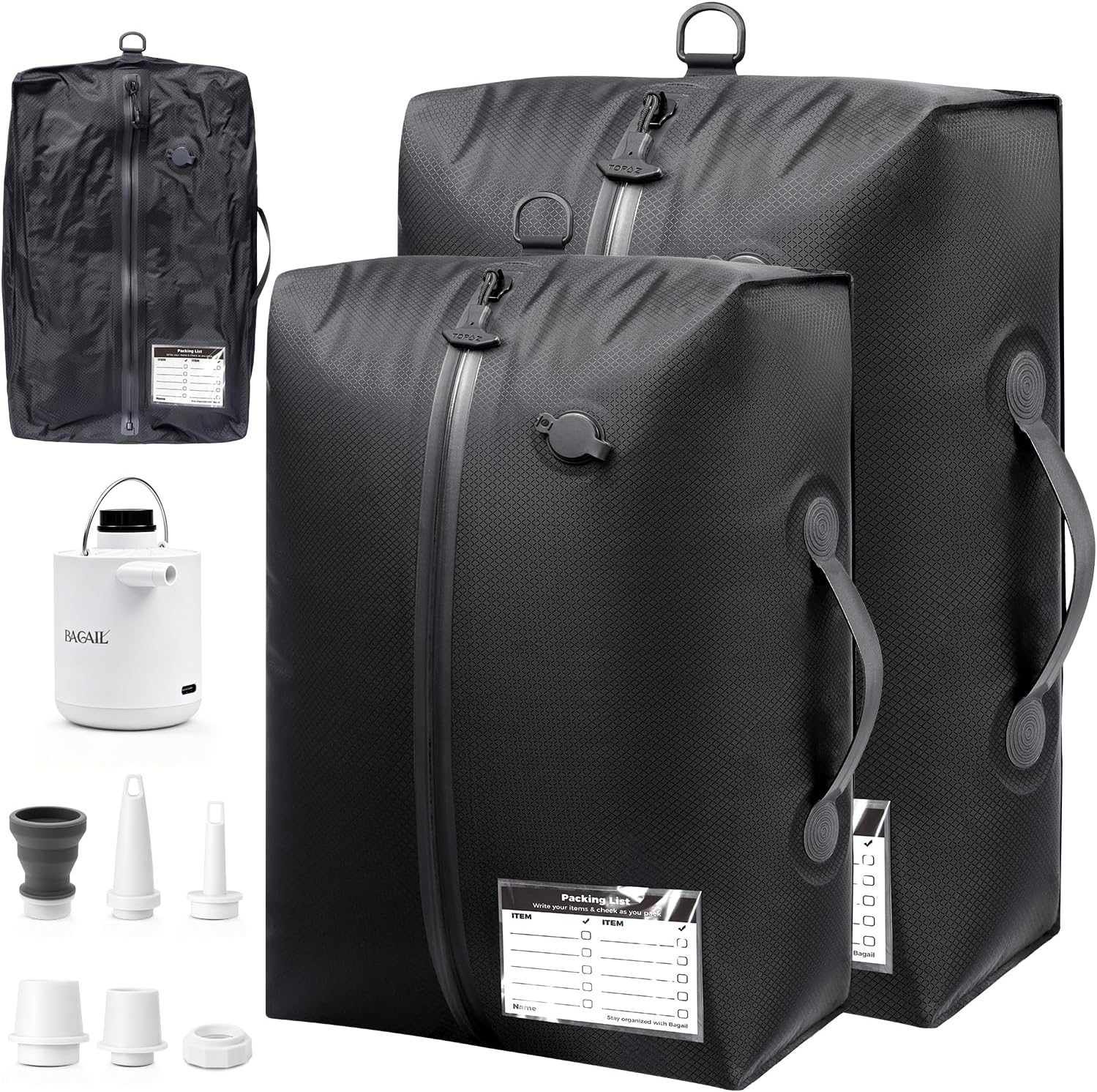 BAGAIL TPU Travel Vacuum Bags with Tag Pocket, IPX8 Waterproof Zipper, Reusable Space Saver Bags for Suitcase and Backpack
