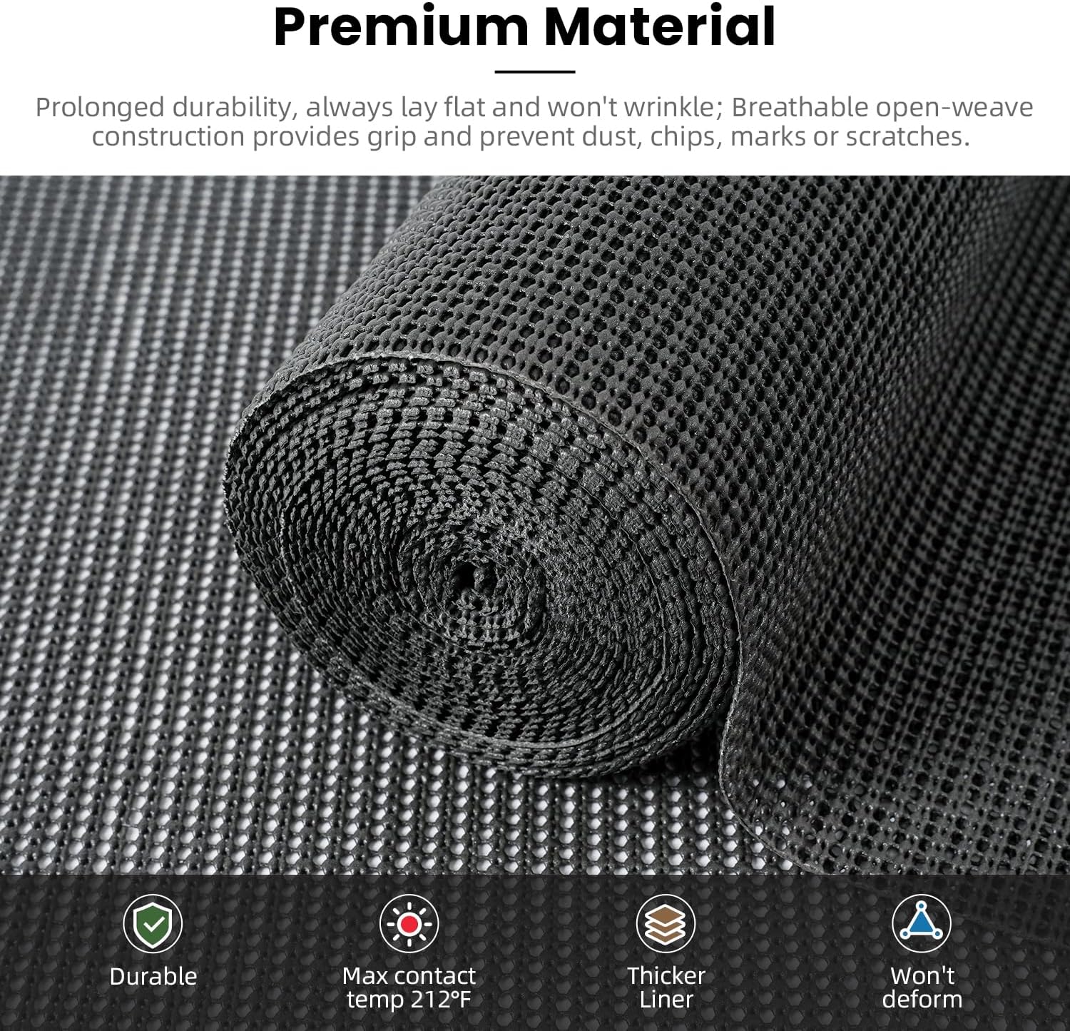 BAGAIL Drawer and Shelf Liner, 12 in X 10 Ft Non-Adhesive Shelf Liners for Kitchen Cabinets, Thick Strong Grip Liners for Desk, Shelves, Bathroom Drawers, Cabinet Protection - Black