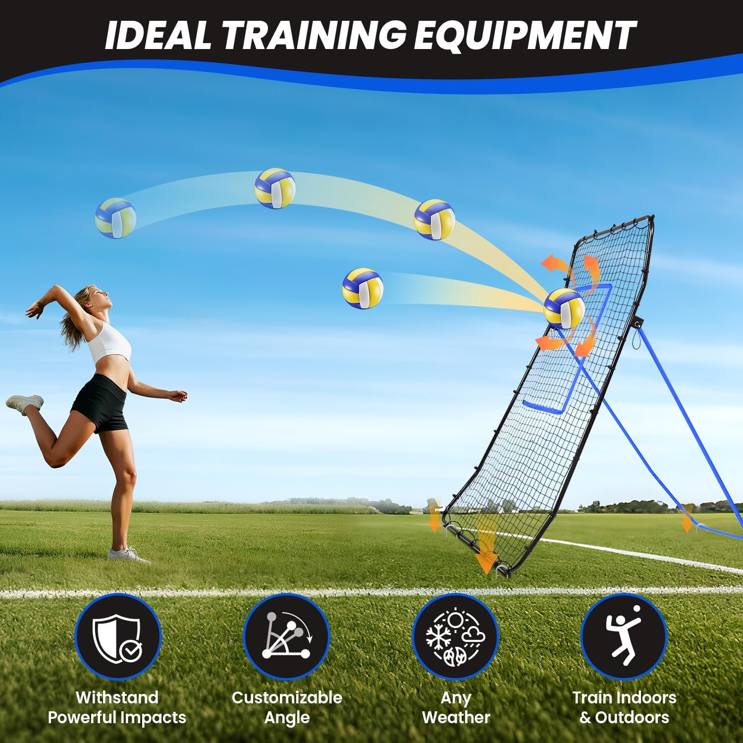 BAGAIL Volleyball Rebounder Net 7x4 Ft, Bounce Back Training Equipment with Adjustable Angles for Practicing Volleying, Bumping, Spiking, Easy Set Up & Sturdy Base for Multi Sports