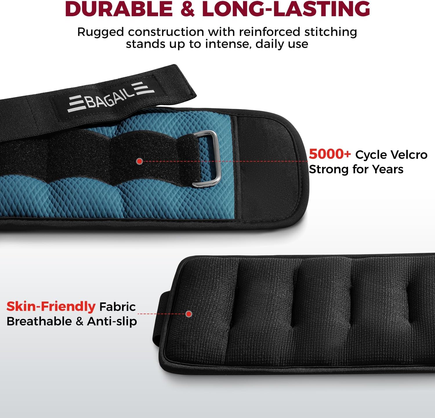 BAGAIL Ankle and Wrist Weights for Women & Men, 1 Pair 1/2/4/6/8/10 LBS Leg Weight with Sleek Design & Secure Fit, Arm Weighted Set for Walking, Running, Home Fitness & Physical Therapy