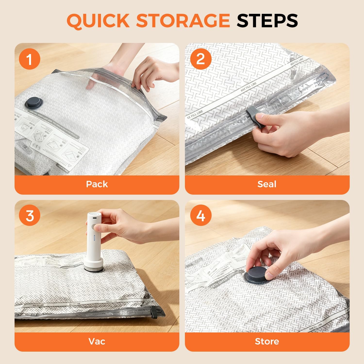 BAGAIL Vacuum Bags for Travel with Rechargeable Pump, Vacuum Storage Bags for Clothes -BAGAIL