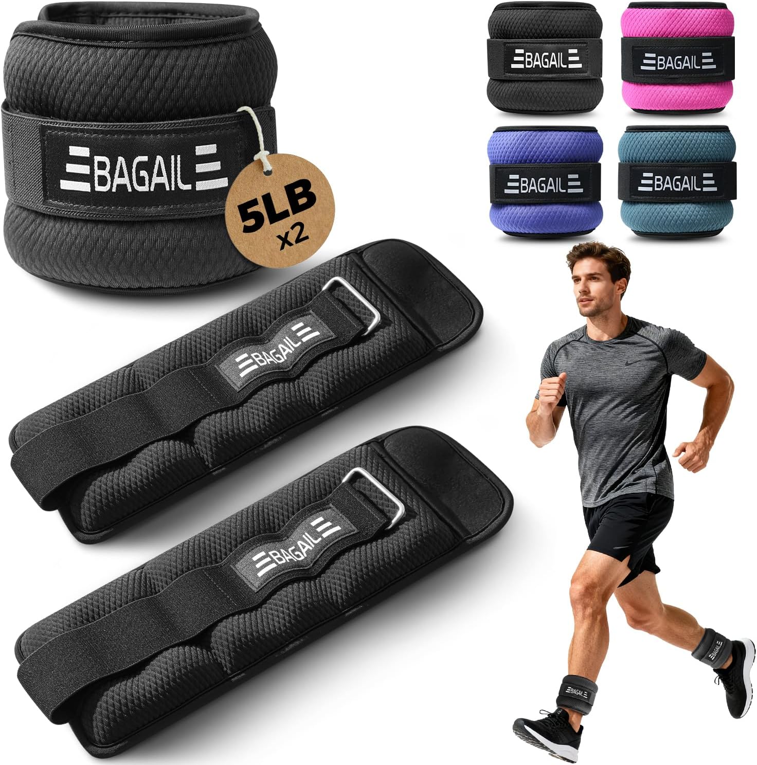 BAGAIL Ankle and Wrist Weights for Women & Men, 1 Pair 1/2/4/6/8/10 LBS Leg Weight with Sleek Design & Secure Fit, Arm Weighted Set for Walking, Running, Home Fitness & Physical Therapy