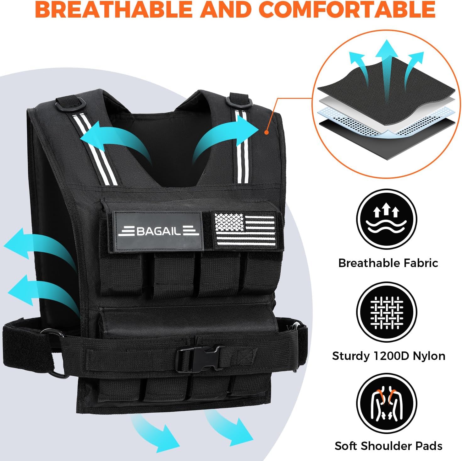 BAGAIL Weighted Vest Men, 20lb/30lb/40lb Adjustable Weight Vest for Woman with Removable Iron Weights, Women’s Rucking Vest for Walking, Workout, Running, Strength Training