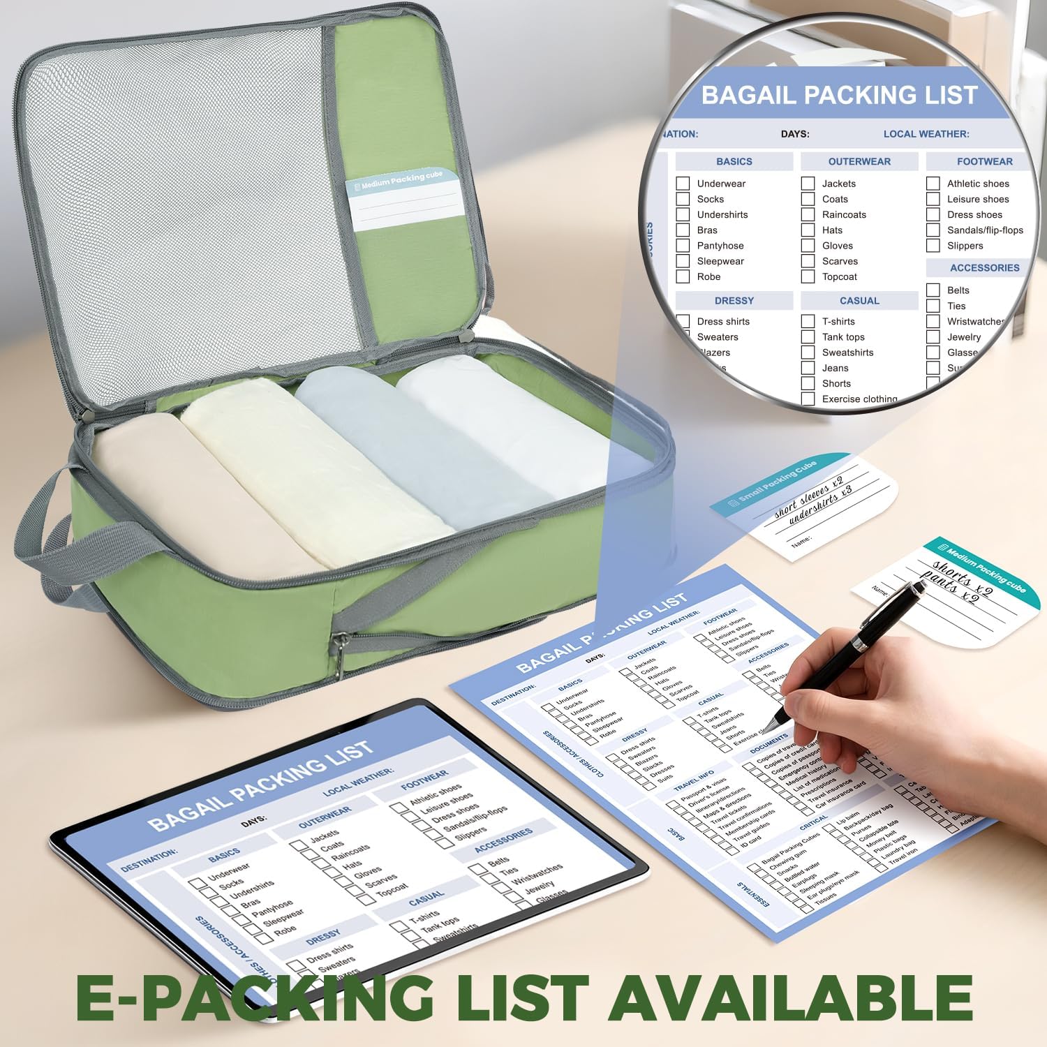 6 Set Label & Half Mesh Compression Packing Cubes with Packing List