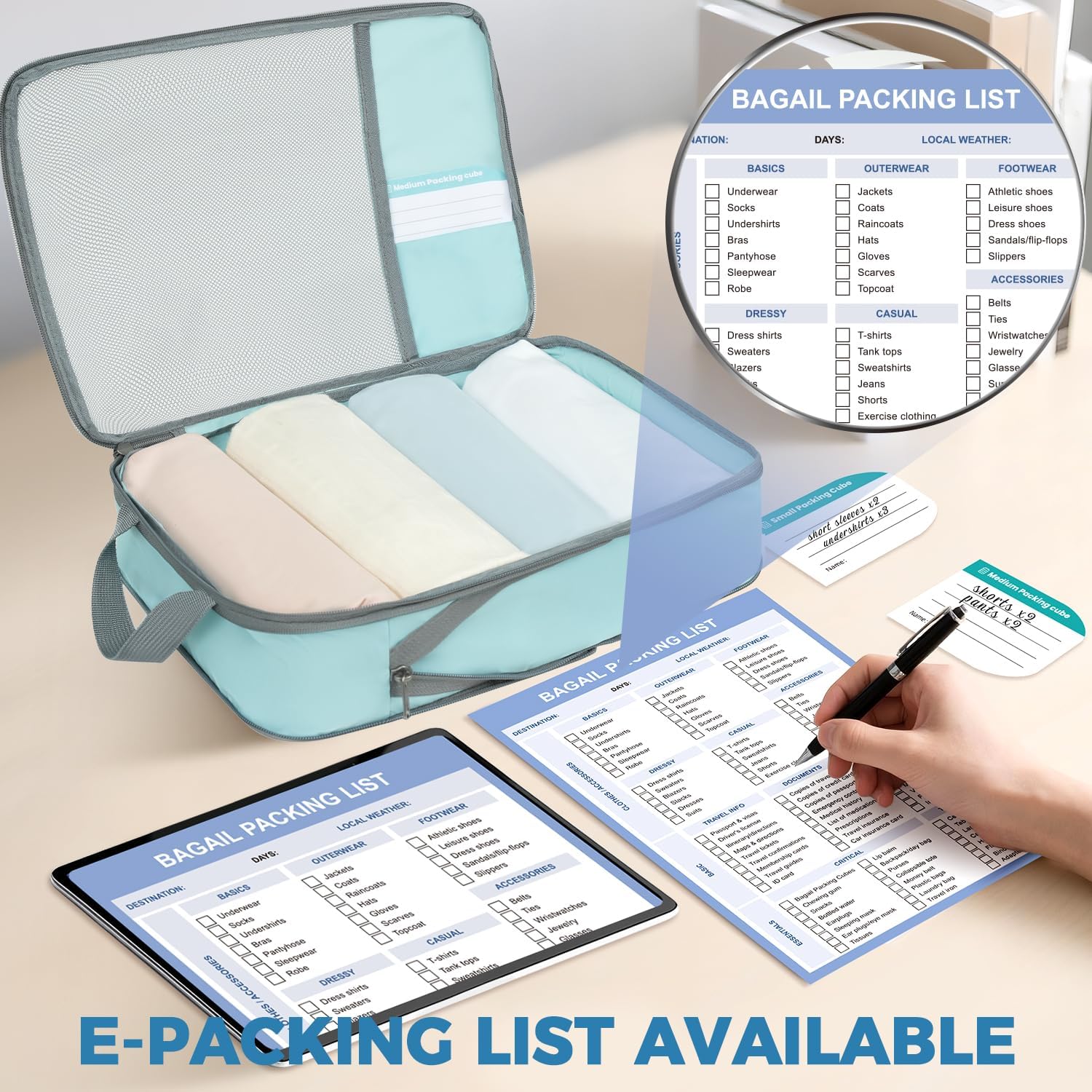 6 Set Label & Half Mesh Compression Packing Cubes with Packing List