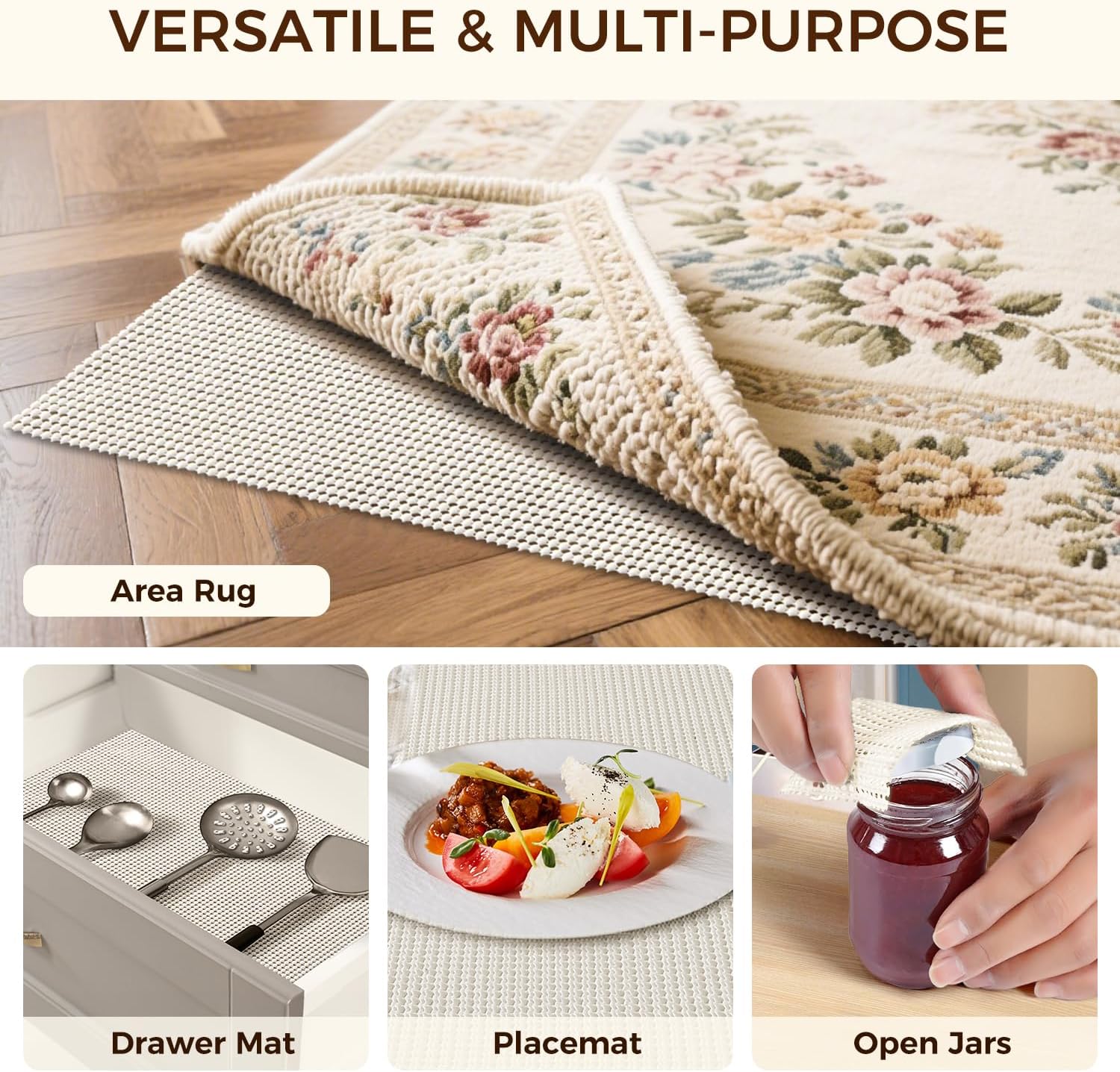 BAGAIL BASICS Rug Pad Gripper for Hardwood Floors, Non Slip Rug Pads for Area Rugs, Extra Thick Under Rug Padding, Protect Your Rugs & Floors