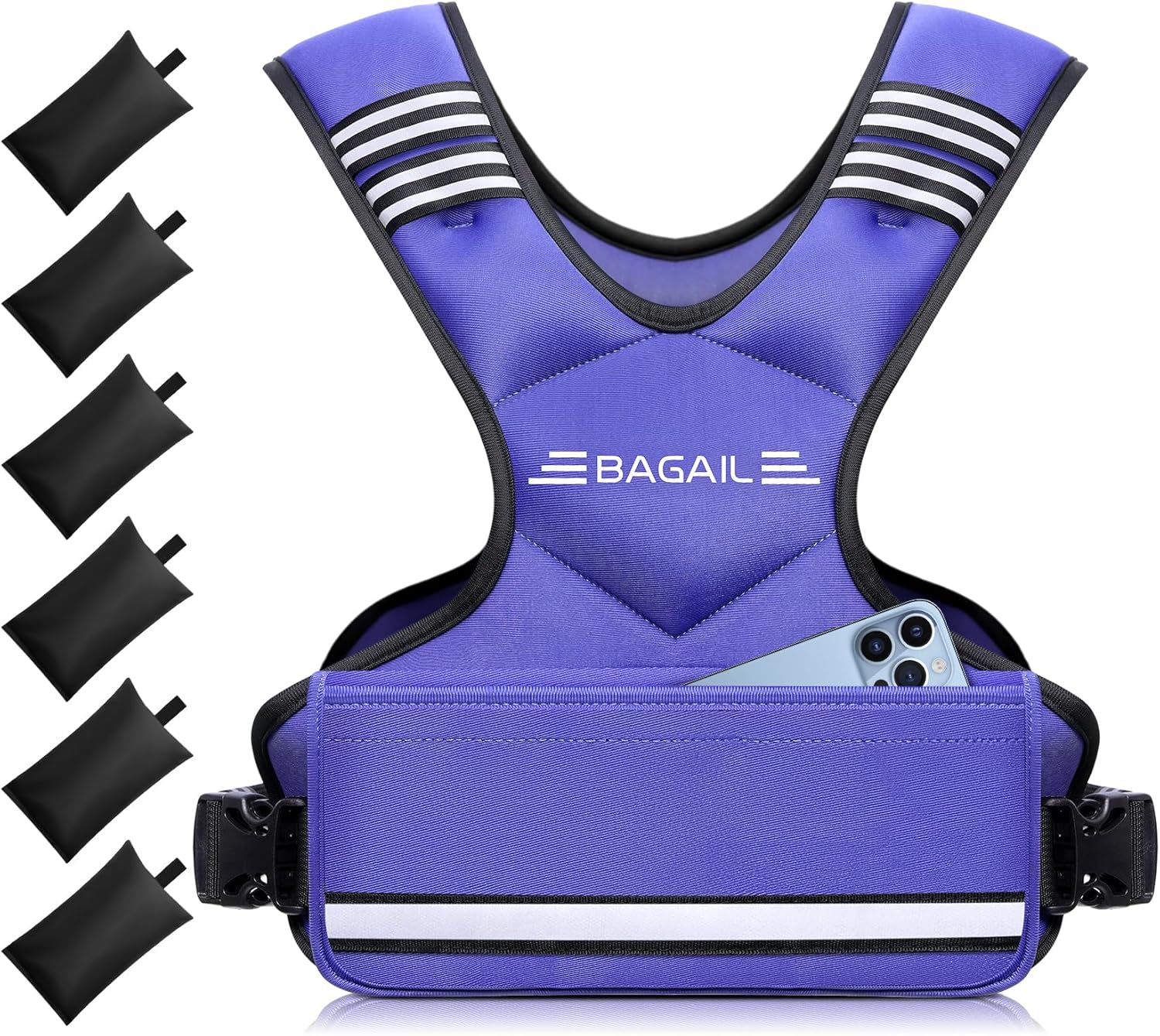 BAGAIL Adjustable Weighted Vest 4-10lb/12-18lb/20-32lb, Comfortable X-Shape & U-Neck Weight Vest for Women and Men Walking with 6 Removable Weights, Large Pocket and Reflective Strips