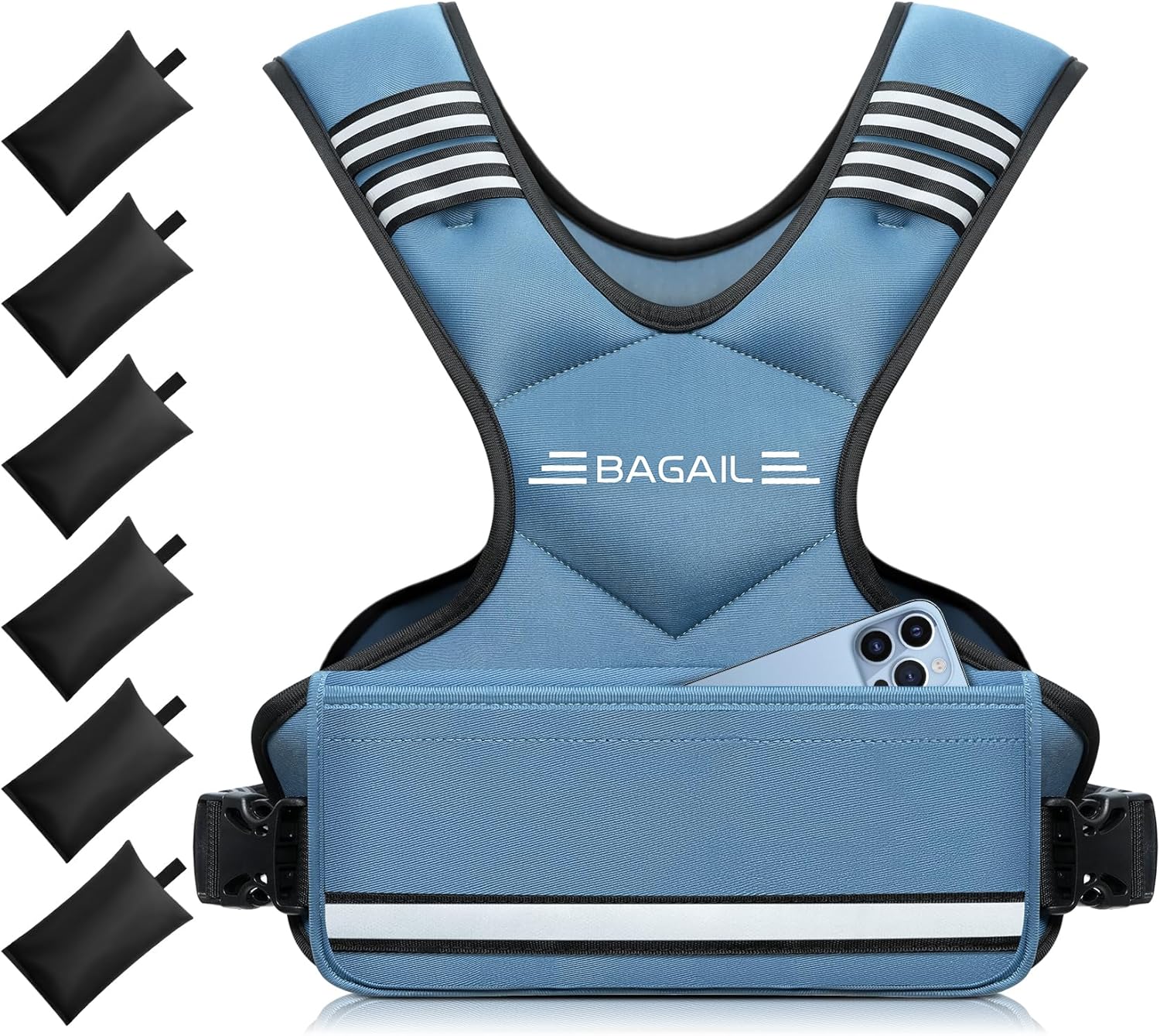BAGAIL Adjustable Weighted Vest 4-10lb/12-18lb/20-32lb, Comfortable X-Shape & U-Neck Weight Vest for Women and Men Walking with 6 Removable Weights, Large Pocket and Reflective Strips