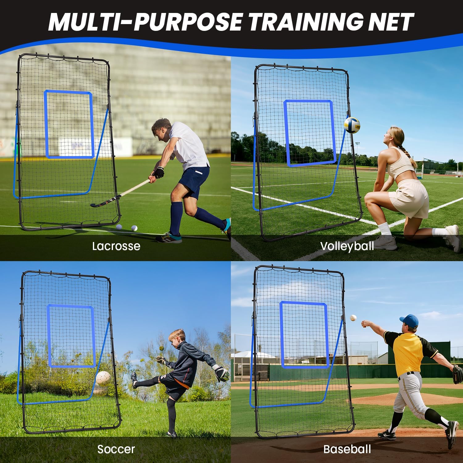 BAGAIL Volleyball Rebounder Net 7x4 Ft, Bounce Back Training Equipment with Adjustable Angles for Practicing Volleying, Bumping, Spiking, Easy Set Up & Sturdy Base for Multi Sports