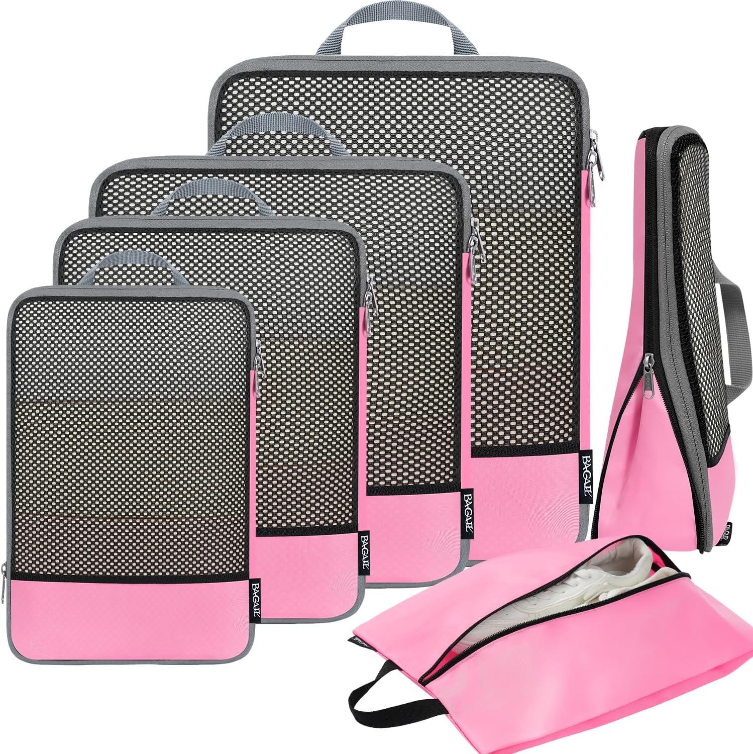 6 Set Half Mesh Compression Packing Cubes Travel Accessories Expandable Packing Organizers