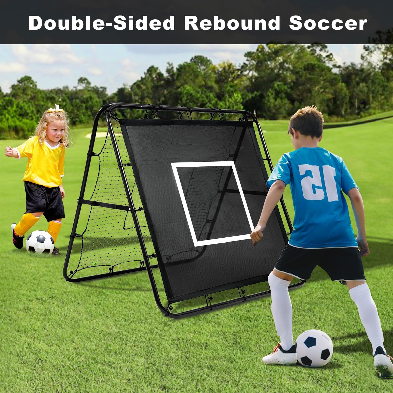 BAGAIL Soccer Rebounder Net, 4 x 4 Ft Pitch Back Baseball Softball Rebounder, Angle Adjustable Rebound Net for Control, Passing Practice, Easy Setup Bounce Back Net Gifts for Training