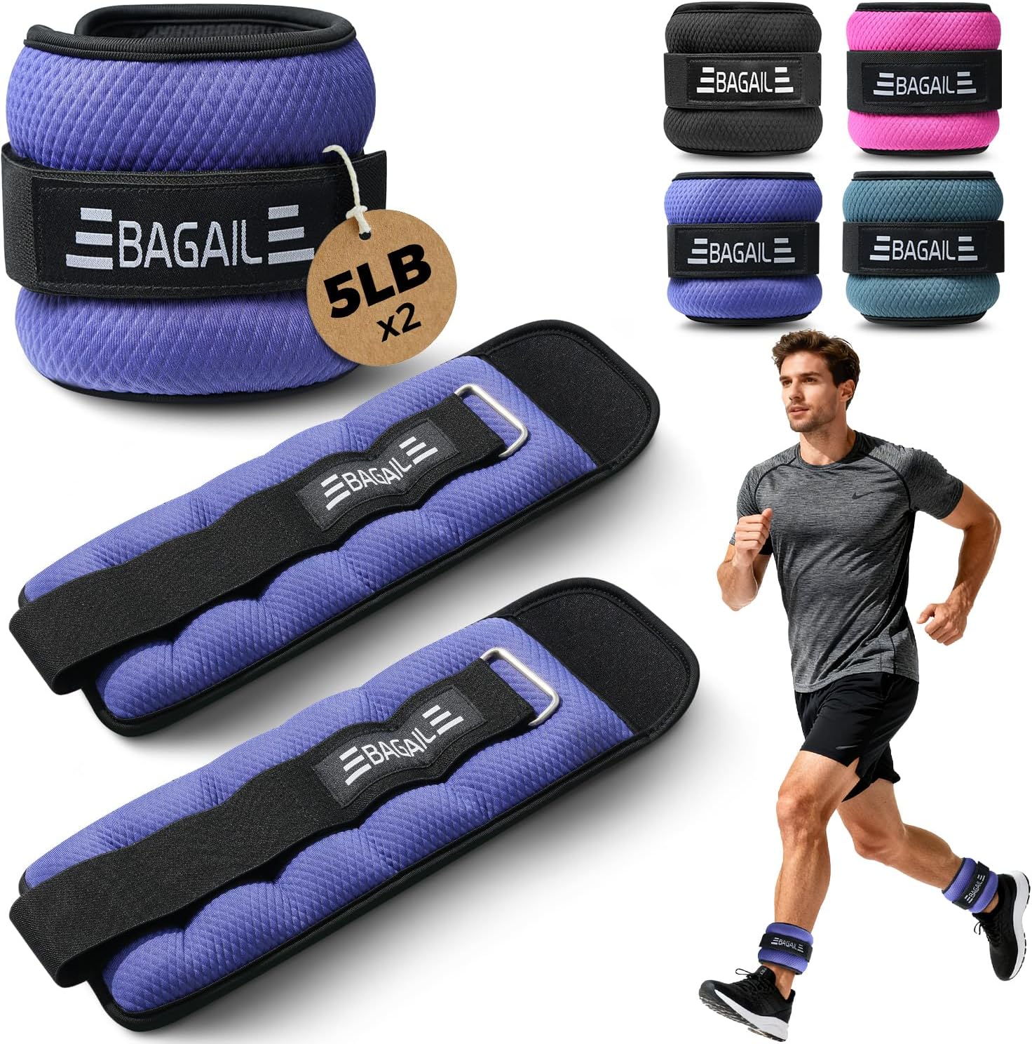 BAGAIL Ankle and Wrist Weights for Women & Men, 1 Pair 1/2/4/6/8/10 LBS Leg Weight with Sleek Design & Secure Fit, Arm Weighted Set for Walking, Running, Home Fitness & Physical Therapy