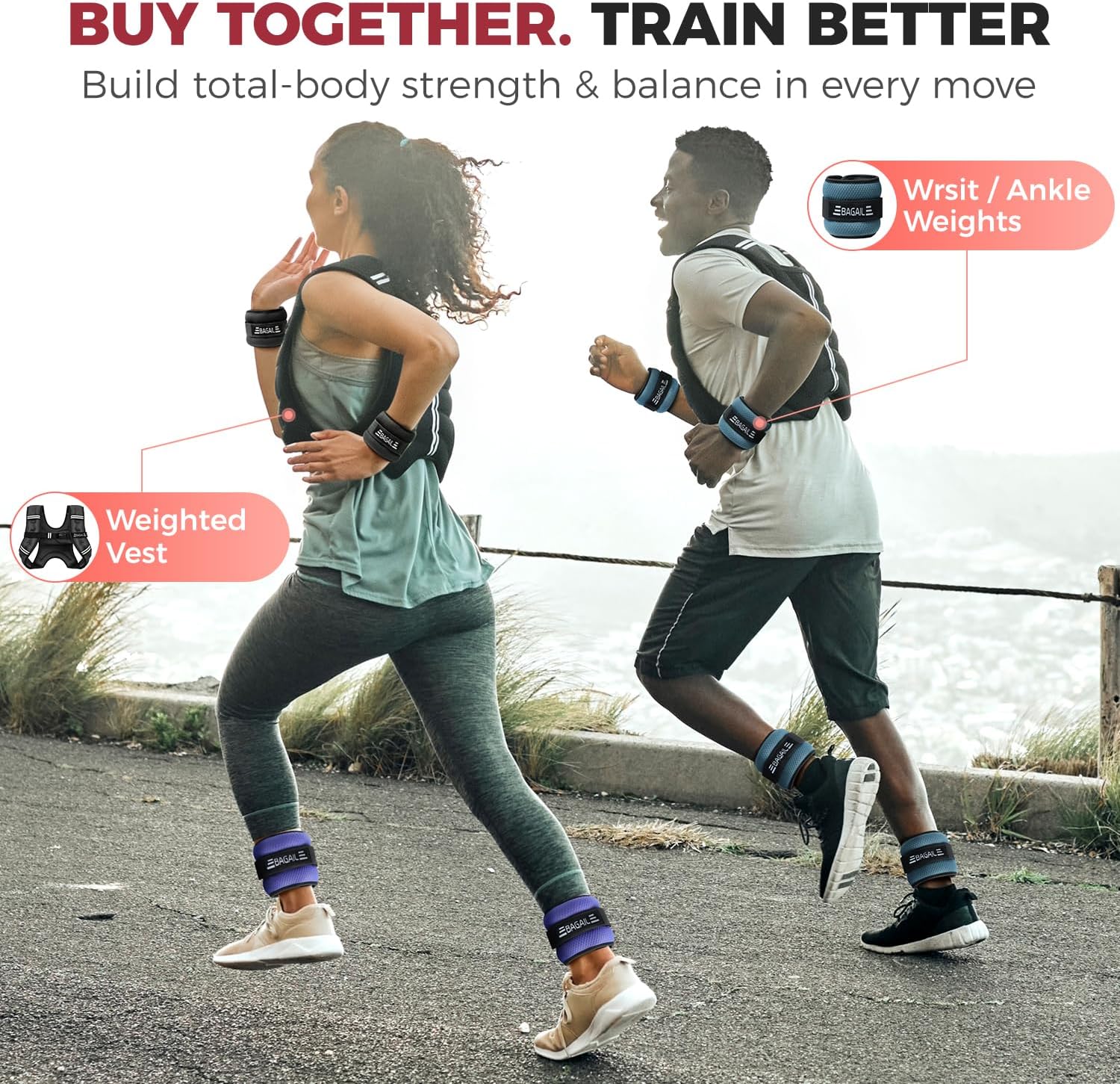 BAGAIL Ankle and Wrist Weights for Women & Men, 1 Pair 1/2/4/6/8/10 LBS Leg Weight with Sleek Design & Secure Fit, Arm Weighted Set for Walking, Running, Home Fitness & Physical Therapy