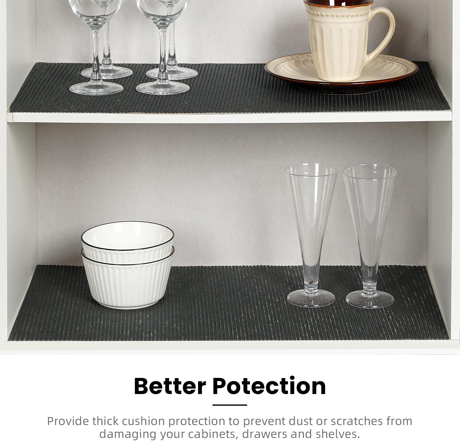 BAGAIL Drawer and Shelf Liner, 12 in X 10 Ft Non-Adhesive Shelf Liners for Kitchen Cabinets, Thick Strong Grip Liners for Desk, Shelves, Bathroom Drawers, Cabinet Protection - Black