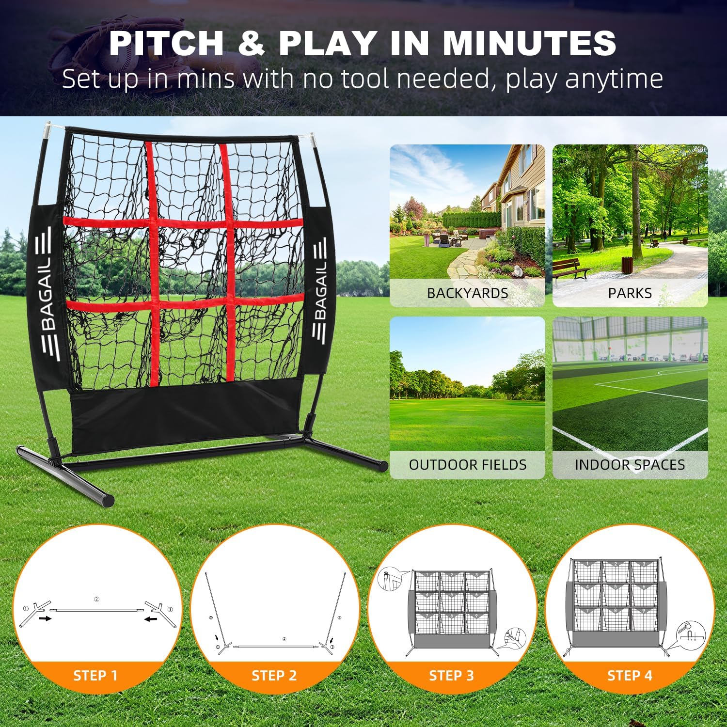 BAGAIL Baseball and Softball Pitching Net, 9 Pocket Pitching Net, Portable Pitching Target Net for Backyard with Carry Bag
