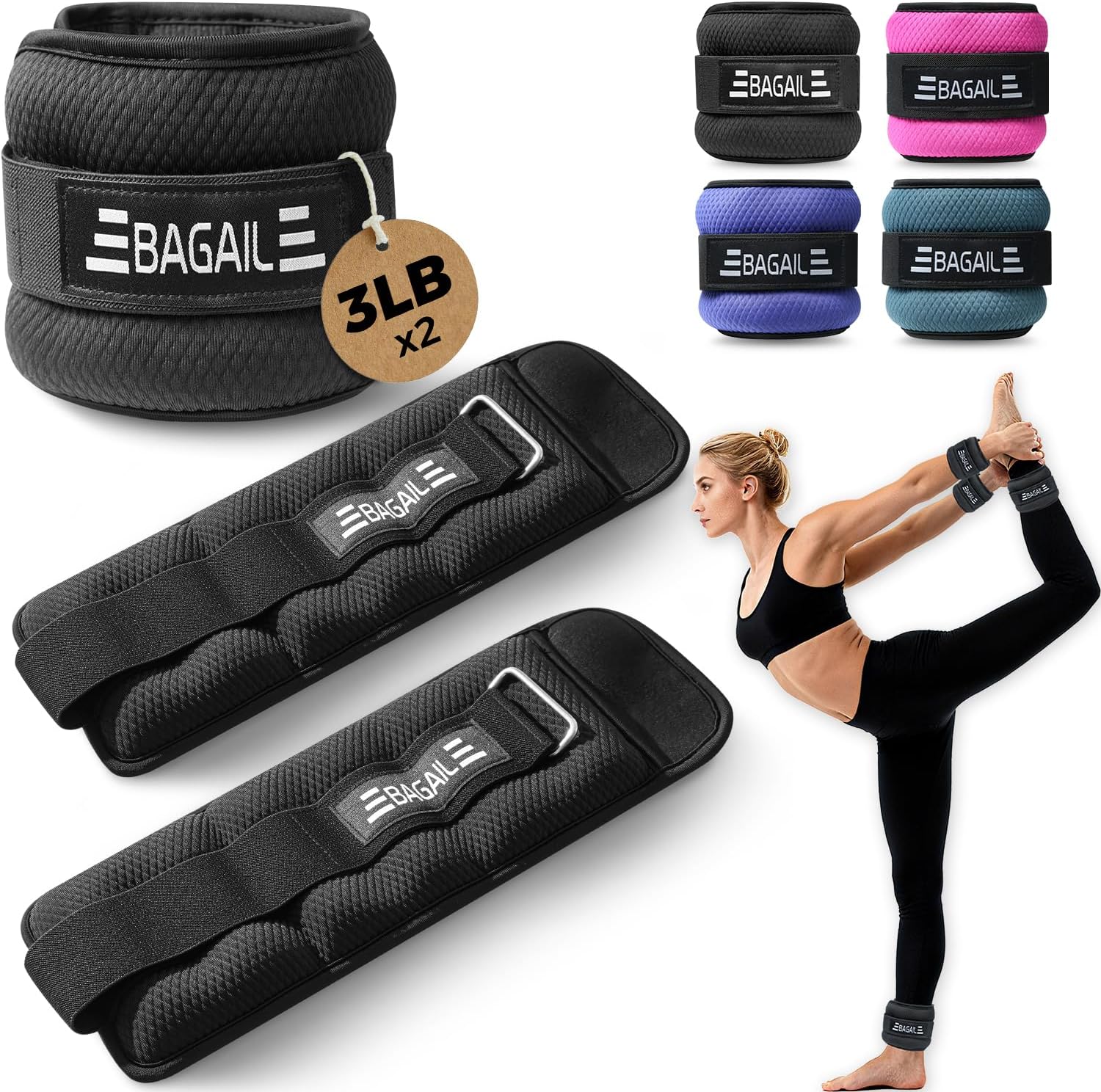 BAGAIL Ankle and Wrist Weights for Women & Men, 1 Pair 1/2/4/6/8/10 LBS Leg Weight with Sleek Design & Secure Fit, Arm Weighted Set for Walking, Running, Home Fitness & Physical Therapy