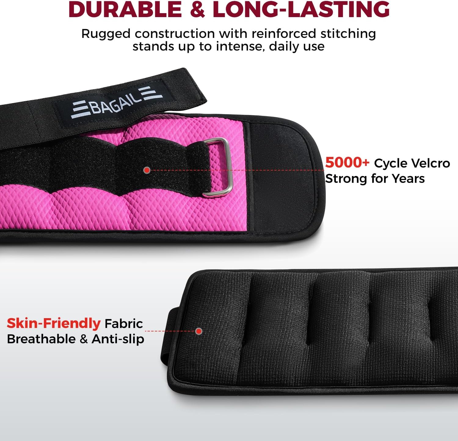 BAGAIL Ankle and Wrist Weights for Women & Men, 1 Pair 1/2/4/6/8/10 LBS Leg Weight with Sleek Design & Secure Fit, Arm Weighted Set for Walking, Running, Home Fitness & Physical Therapy