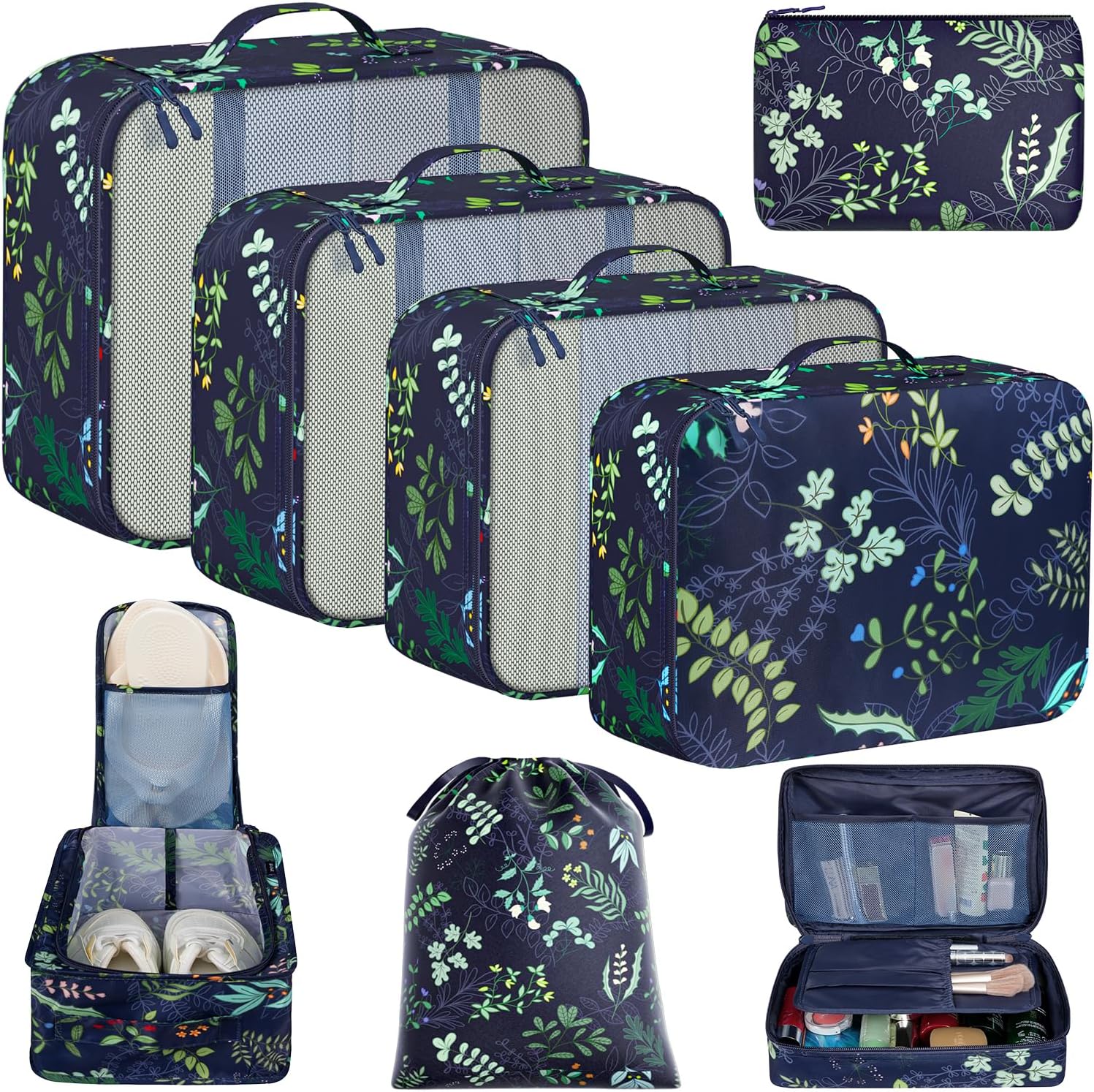  8 Set Mesh Packing Cubes with laundry bag and shoe bag