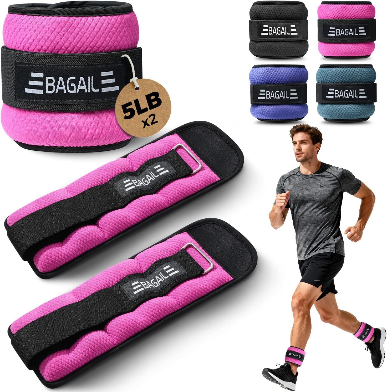 BAGAIL Ankle and Wrist Weights for Women & Men, 1 Pair 1/2/4/6/8/10 LBS Leg Weight with Sleek Design & Secure Fit, Arm Weighted Set for Walking, Running, Home Fitness & Physical Therapy