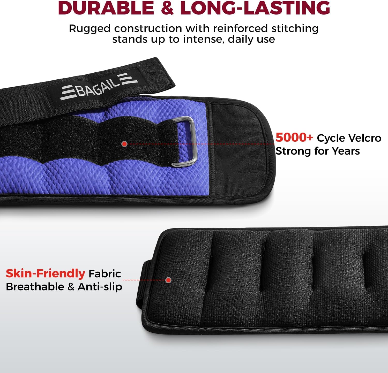 BAGAIL Ankle and Wrist Weights for Women & Men, 1 Pair 1/2/4/6/8/10 LBS Leg Weight with Sleek Design & Secure Fit, Arm Weighted Set for Walking, Running, Home Fitness & Physical Therapy