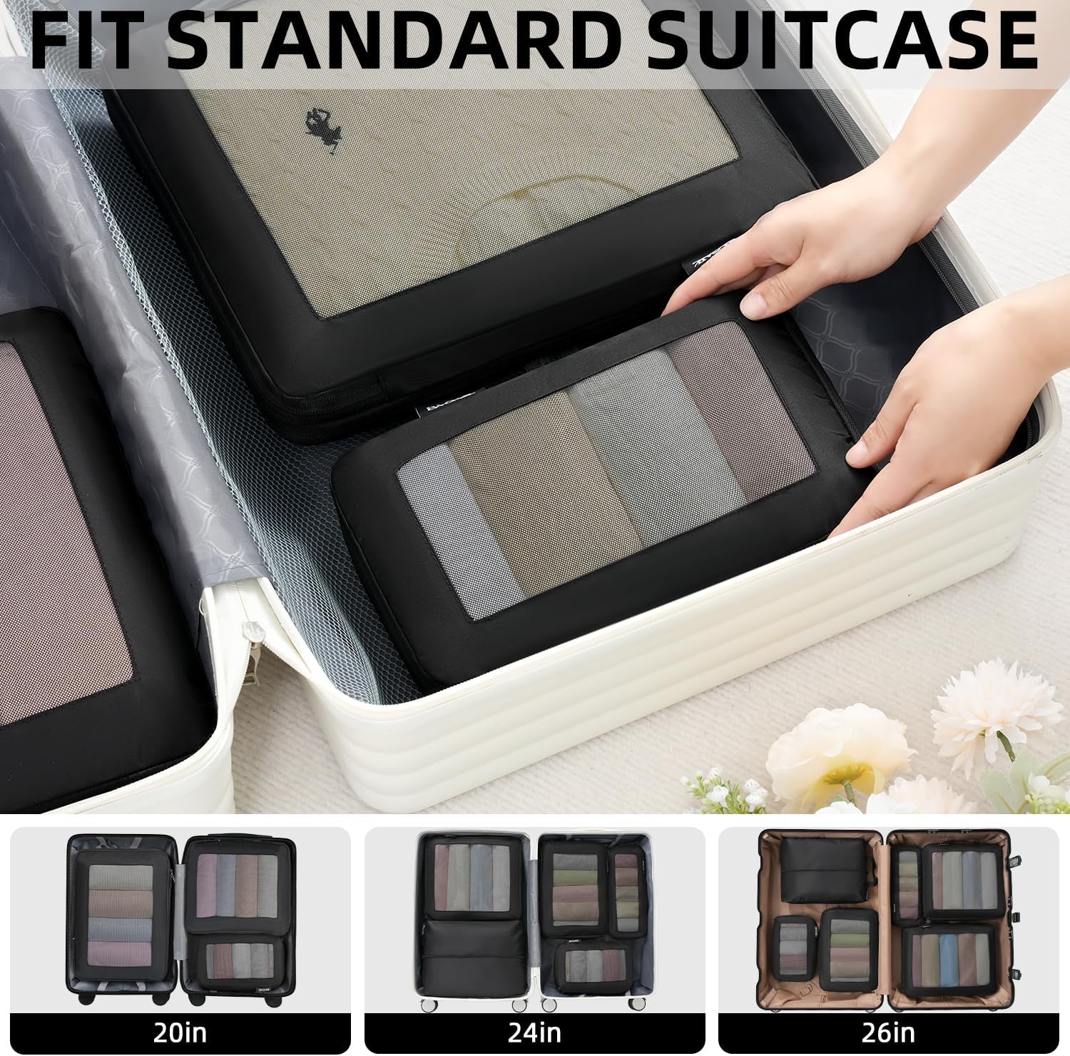 5 Set Square Mesh Compression Packing Cubes Travel Accessories Expandable Packing Organizers