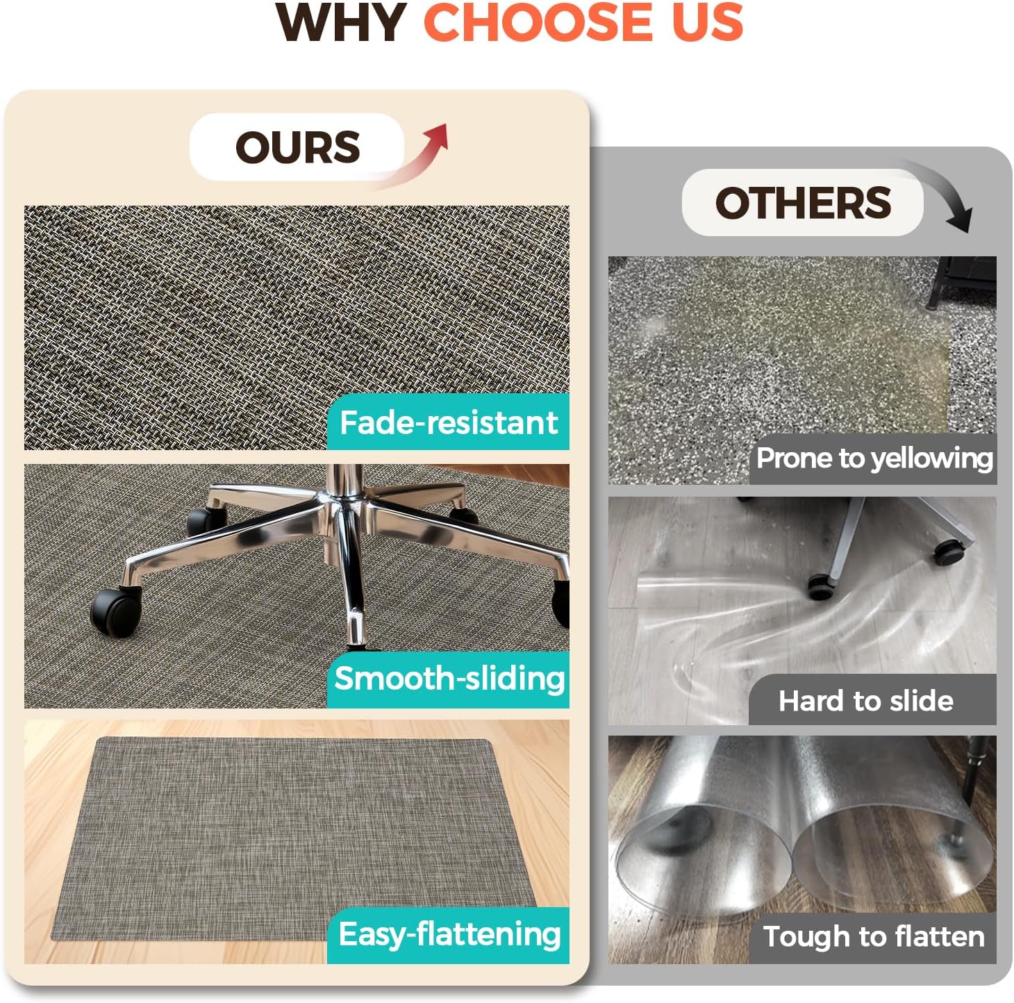 BAGAIL Office Chair Mat for Hardwood Floor, Heavy Duty Computer Chair Mat - Fast Flat & Smooth Glide - Non-Slip Desk Chair Floor Protector for Home Office